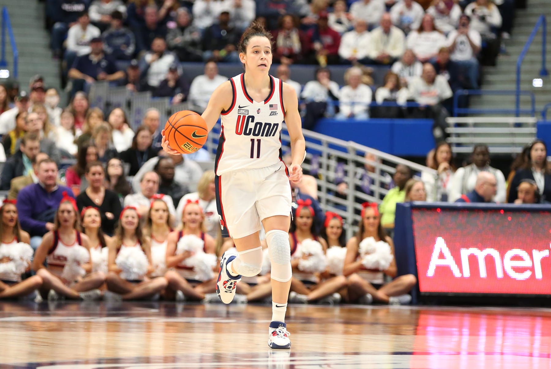 HARTFORD, CT - FEBRUARY 05: UConn Huskies forward Lou Lopez Senechal (11) in action during the women's college basketball game between South Carolina Gamecocks and UConn Huskies on February 5, 2023, at XL Center in Hartford, CT. (Photo by M. Anthony Nesmith/Icon Sportswire via Getty Images)