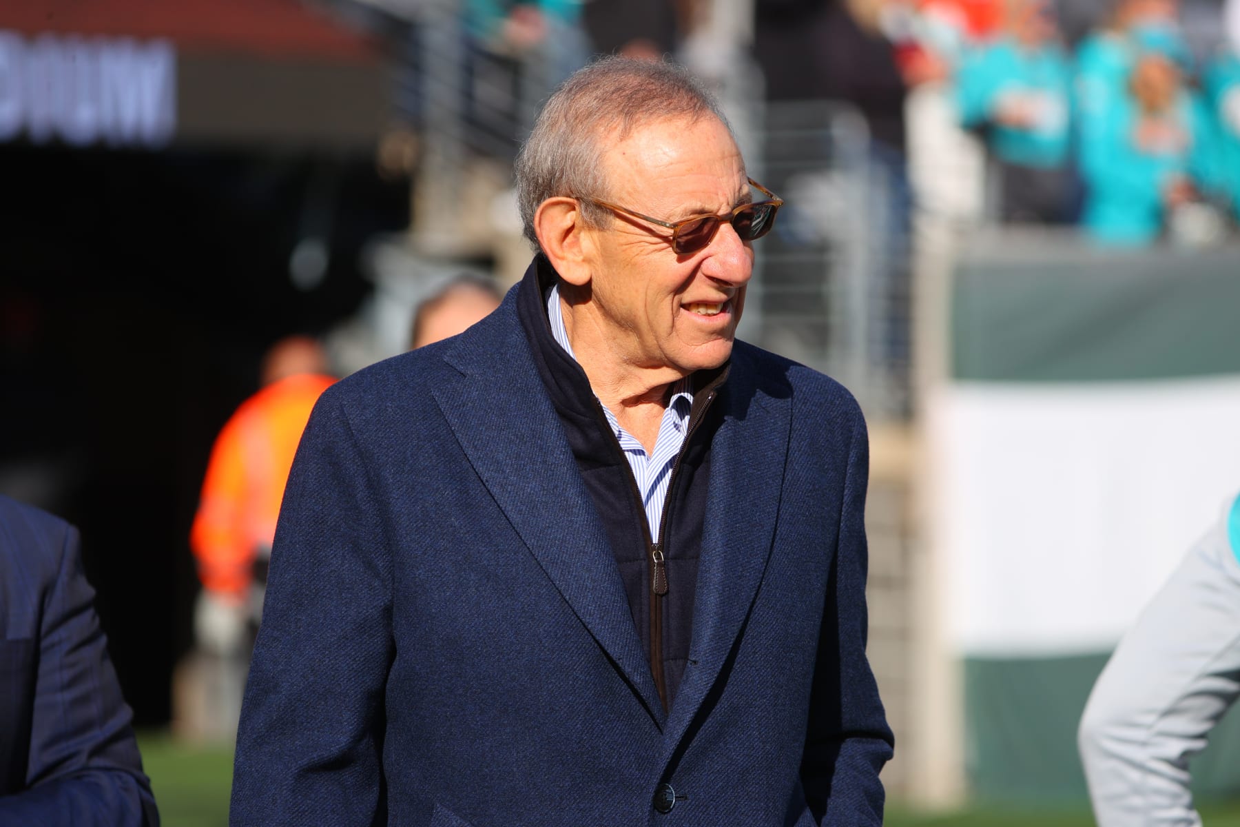 EAST RUTHERFORD, NJ - NOVEMBER 21:  Miami Dolphins owner Stephen Ross on the field prior to the National Football League game between the New York Jets and the Miami Dolphins on November 21, 2021 at MetLife Stdium in East Rutherford, NJ.  (Photo by Rich Graessle/Icon Sportswire via Getty Images)