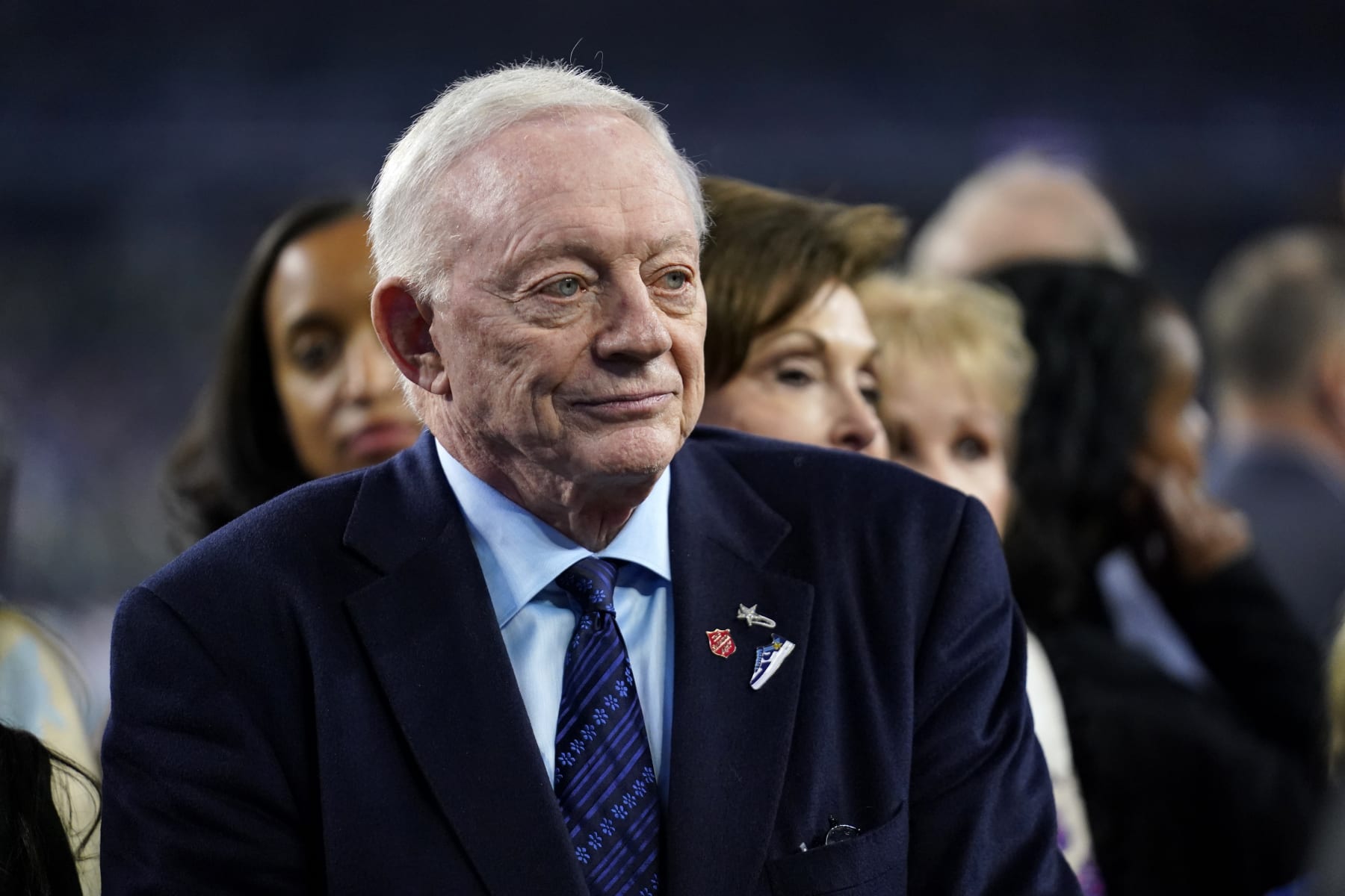 Dallas Cowboys team owner Jerry Jones stands for the playing of the national anthem before an NFL football game against the Indianapolis Colts Sunday, Dec. 4, 2022, in Arlington, Texas. (AP Photo/Tony Gutierrez)