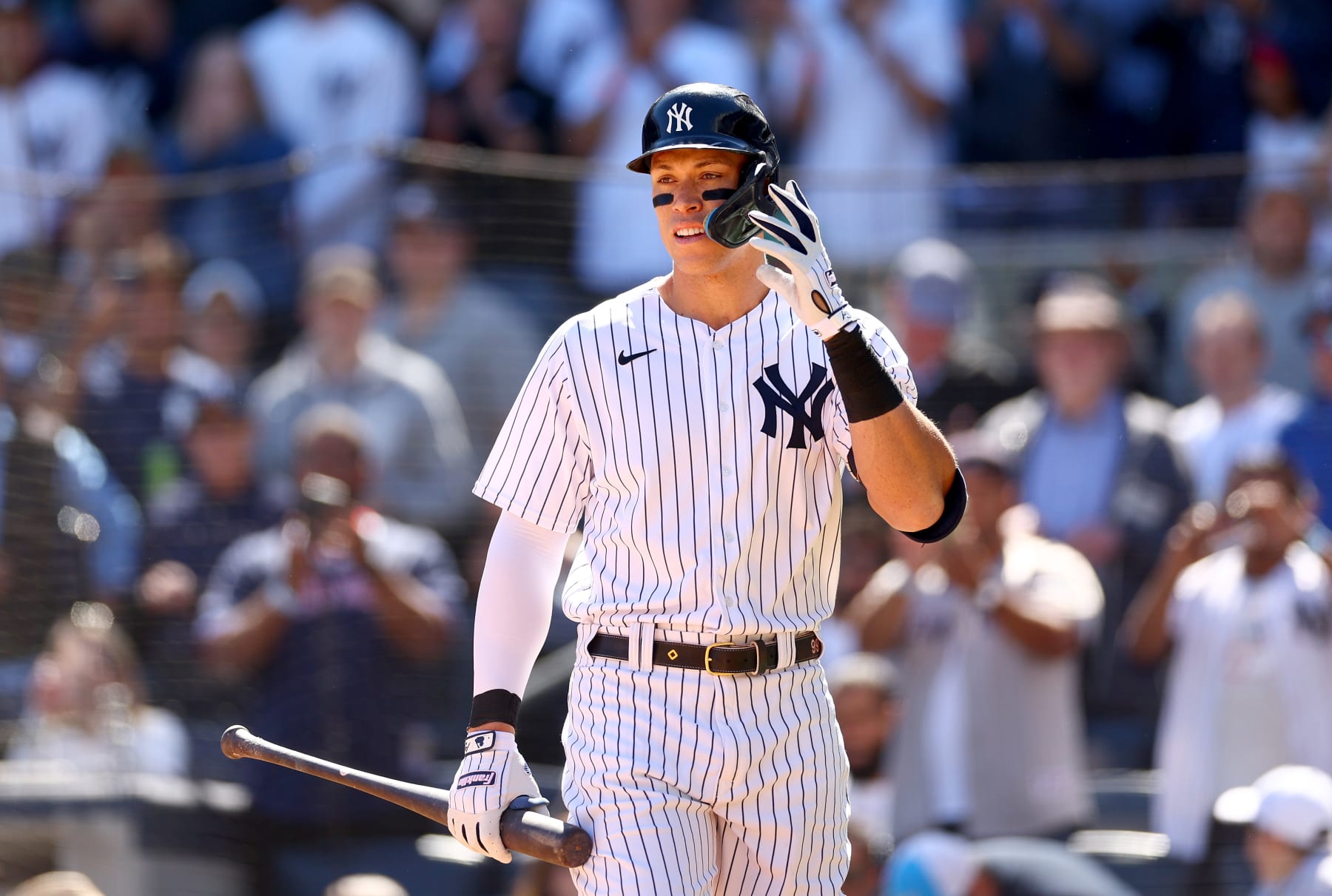 NEW YORK, NEW YORK - SEPTEMBER 24:  Aaron Judge #99 of the New York Yankees steps up to the plate in the first inning against the Boston Red Sox at Yankee Stadium on September 24, 2022 in the Bronx borough of New York City. (Photo by Elsa/Getty Images)