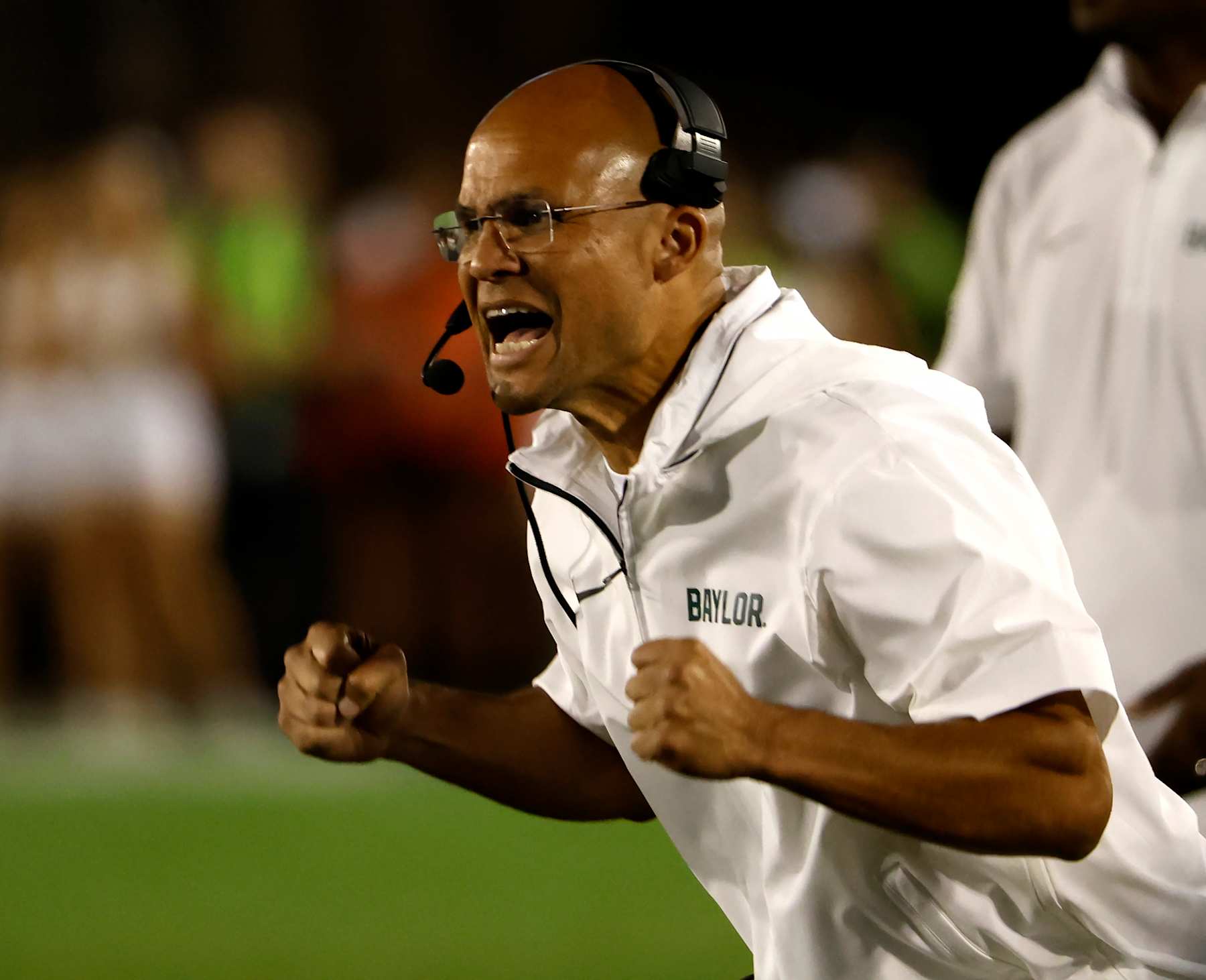 AMES, IA - OCTOBER 5: Head coach Dave Aranda of the Baylor Bears coaches from the sidelines in the second half of play against the Iowa State Cyclones at Jack Trice Stadium on October 5, 2024, in Ames, Iowa. The Iowa State Cyclones won 43-21 over the Baylor Bears. (Photo by David Purdy/Getty Images)
