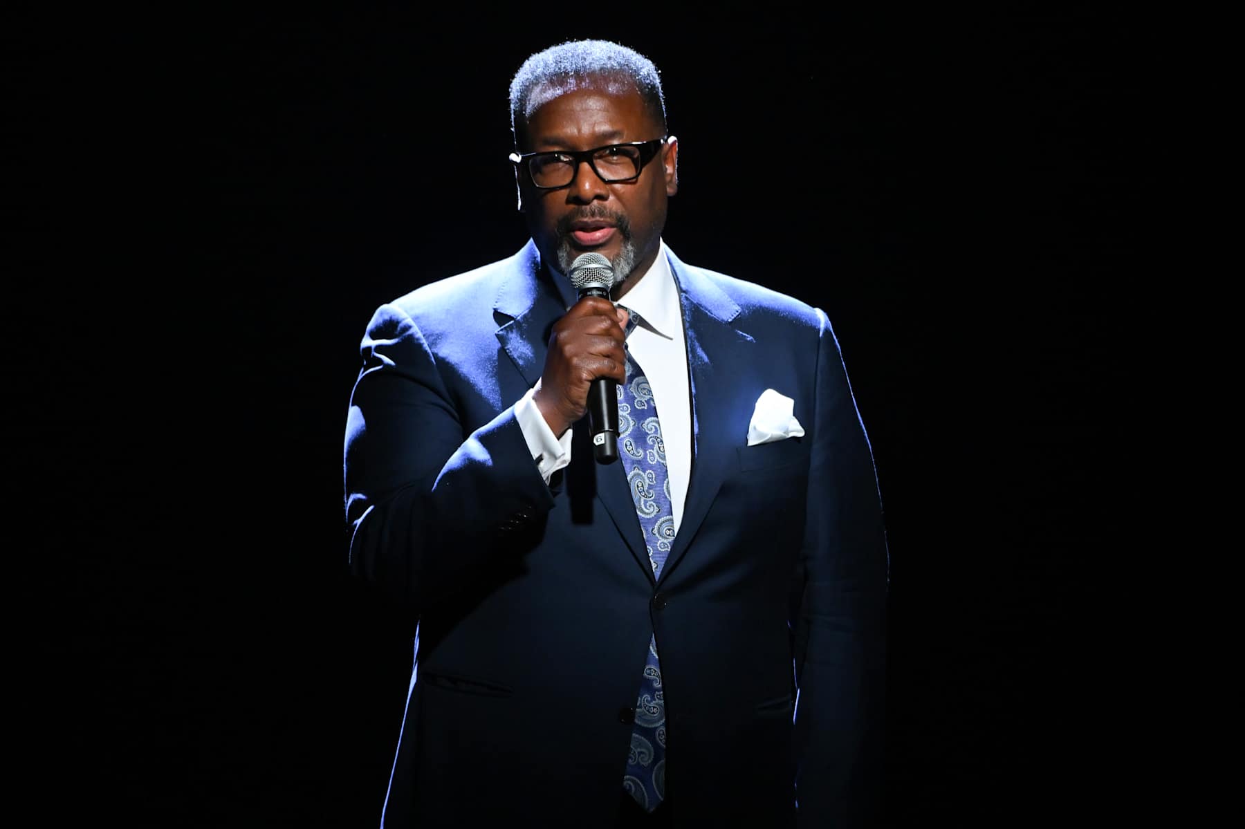 NEW YORK, NEW YORK - OCTOBER 13: Wendell Pierce speaks onstage as USC Shoah Foundation Hosts 30th Anniversary Gala "Ambassadors For Humanity" at New York Hilton on October 13, 2024 in New York City.  (Photo by Bryan Bedder/Getty Images for Shoah Foundation)
