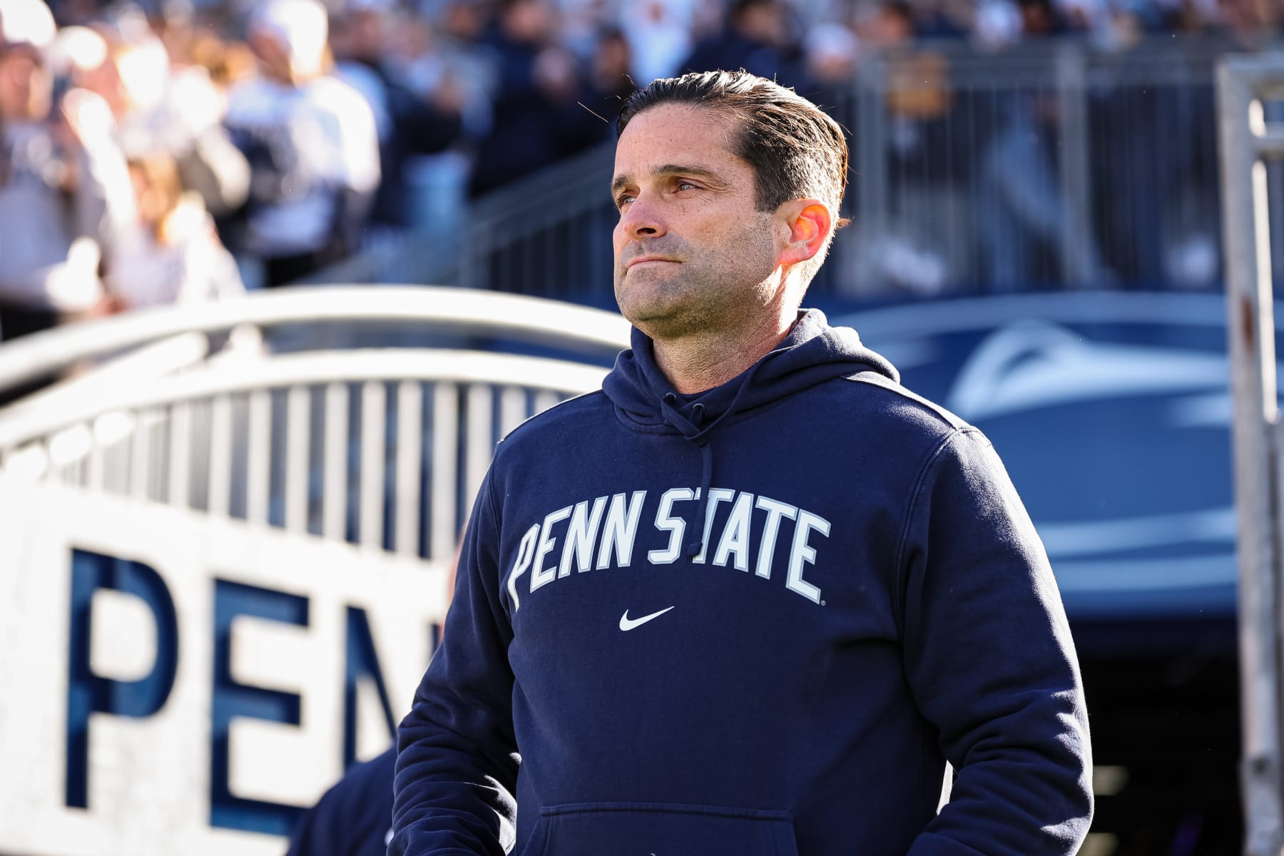 STATE COLLEGE, PA - NOVEMBER 18: Defensive coordinator Manny Diaz of the Penn State Nittany Lions takes the field before the game against the Rutgers Scarlet Knights at Beaver Stadium on November 18, 2023 in State College, Pennsylvania. (Photo by Scott Taetsch/Getty Images)