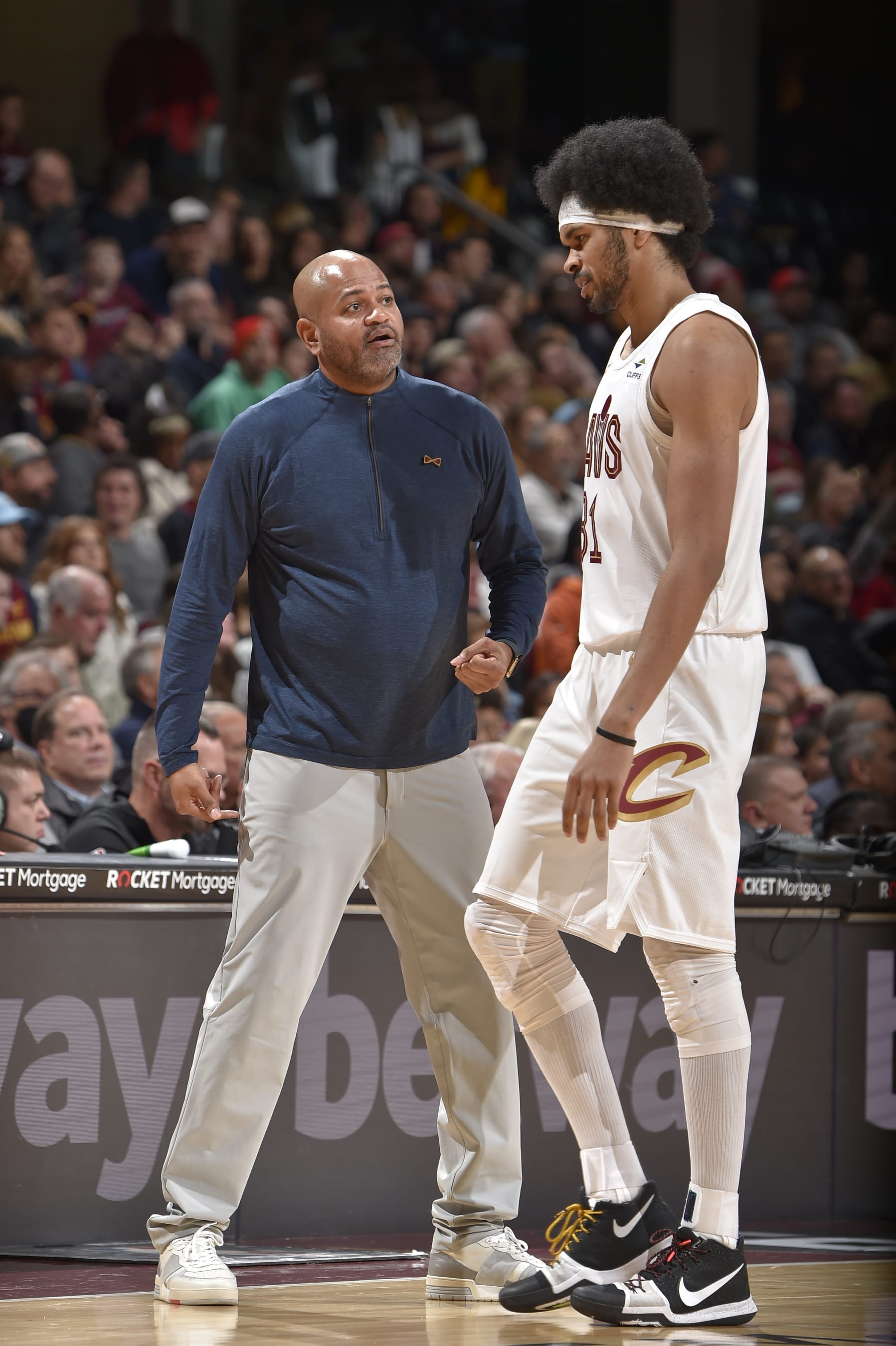 Cleveland Cavaliers head coach J.B. Bickerstaff (left) and center Jarrett Allen (right).