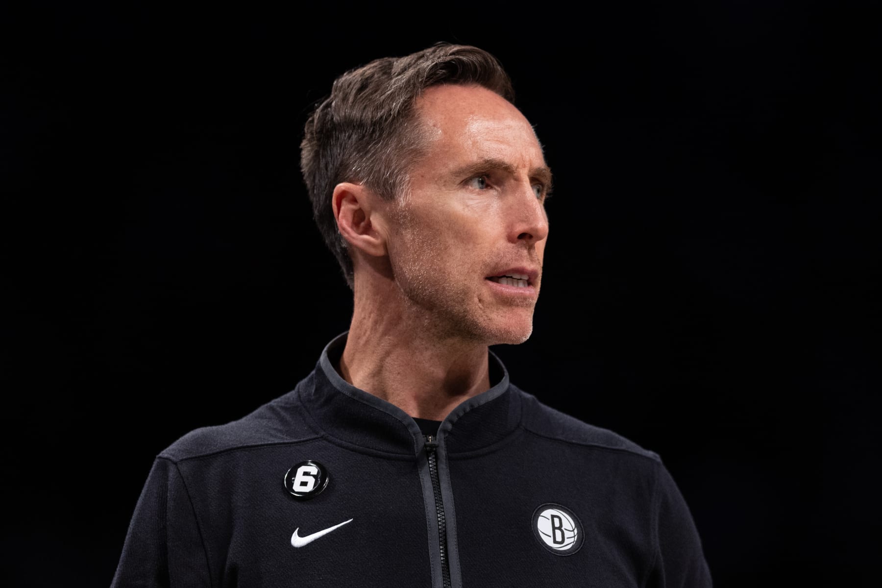 NEW YORK, NEW YORK - OCTOBER 31: Head coach Steve Nash of the Brooklyn Nets looks on from the sideline during the first quarter of the game against the Indiana Pacers at Barclays Center on October 31, 2022 in New York City. NOTE TO USER: User expressly acknowledges and agrees that, by downloading and or using this photograph, User is consenting to the terms and conditions of the Getty Images License Agreement. (Photo by Dustin Satloff/Getty Images)