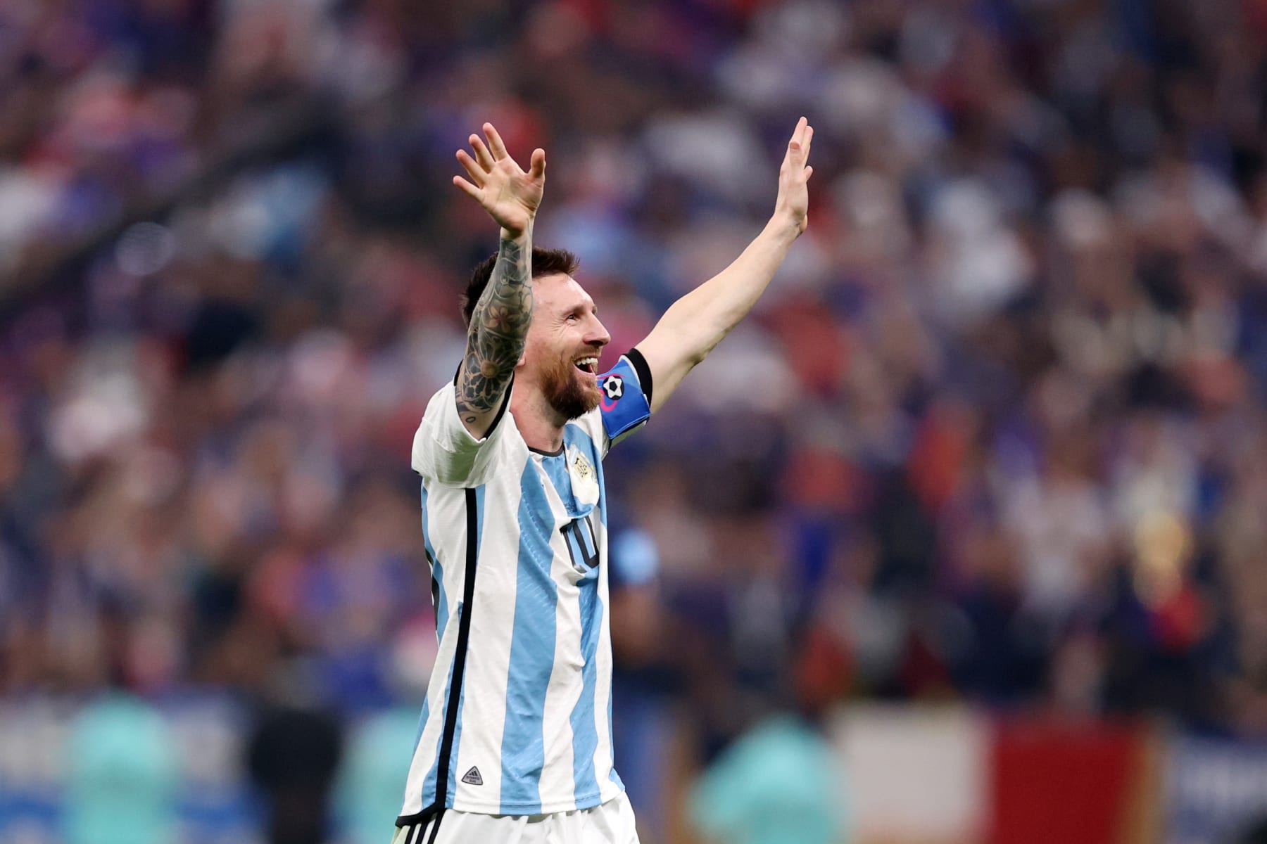 LUSAIL CITY, QATAR - DECEMBER 18: Lionel Messi of Argentina celebrates after the team's victory in the penalty shoot out during the FIFA World Cup Qatar 2022 Final match between Argentina and France at Lusail Stadium on December 18, 2022 in Lusail City, Qatar. (Photo by Julian Finney/Getty Images)