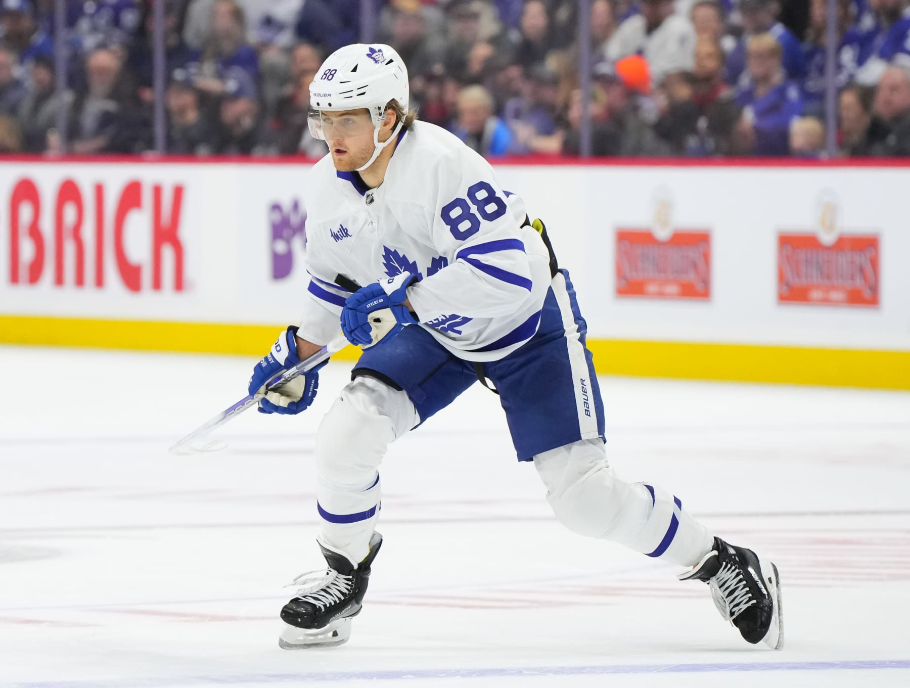 OTTAWA, CANADA - FEBRUARY 10: William Nylander #88 of the Toronto Maple Leafs skates against the Ottawa Senators at Canadian Tire Centre on February 10, 2024 in Ottawa, Ontario, Canada. (Photo by Chris Tanouye/Freestyle Photography/Getty Images)