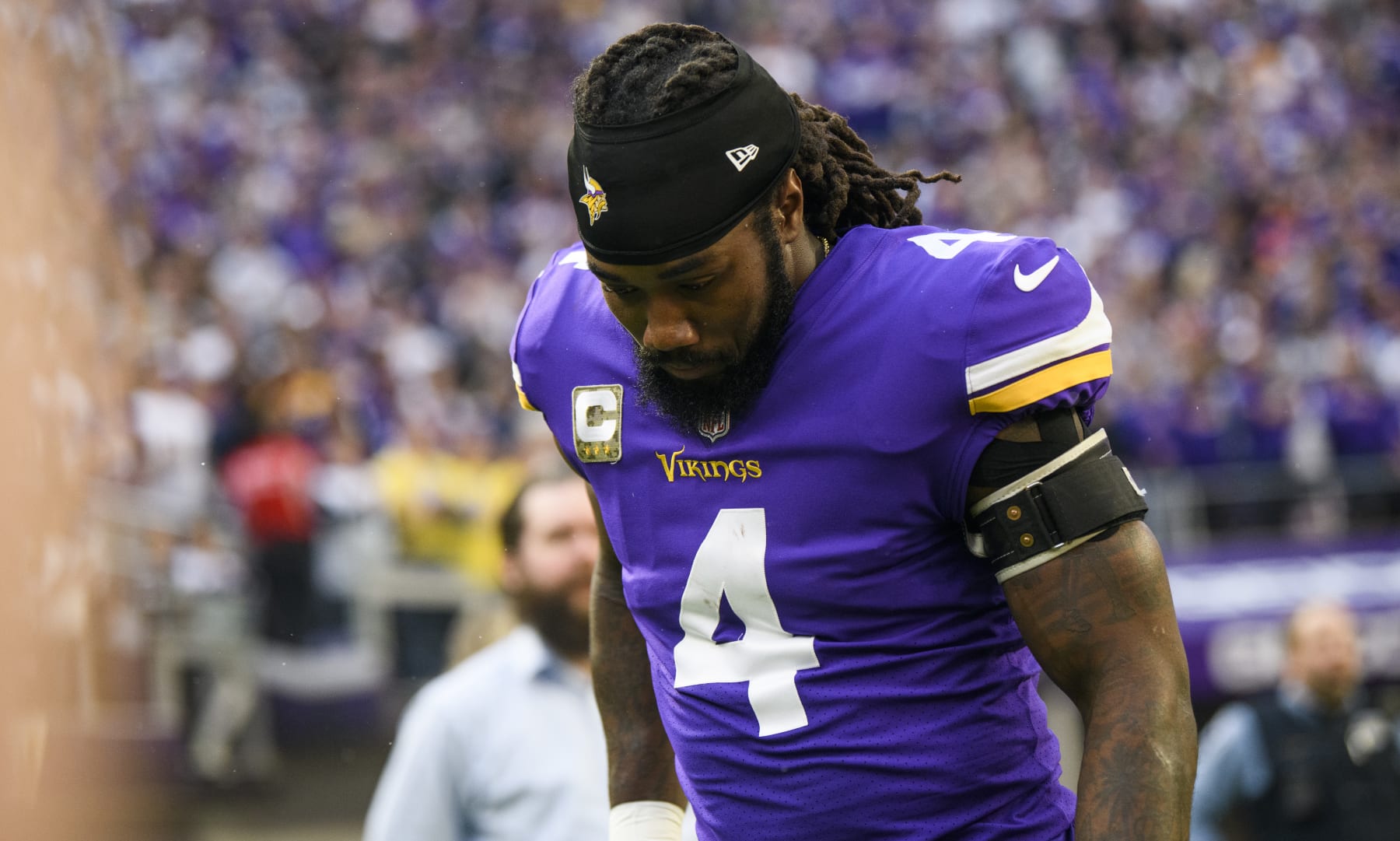 MINNEAPOLIS, MN - NOVEMBER 20: Dalvin Cook #4 of the Minnesota Vikings takes the field before the game against the Dallas Cowboys at U.S. Bank Stadium on November 20, 2022 in Minneapolis, Minnesota. (Photo by Stephen Maturen/Getty Images)