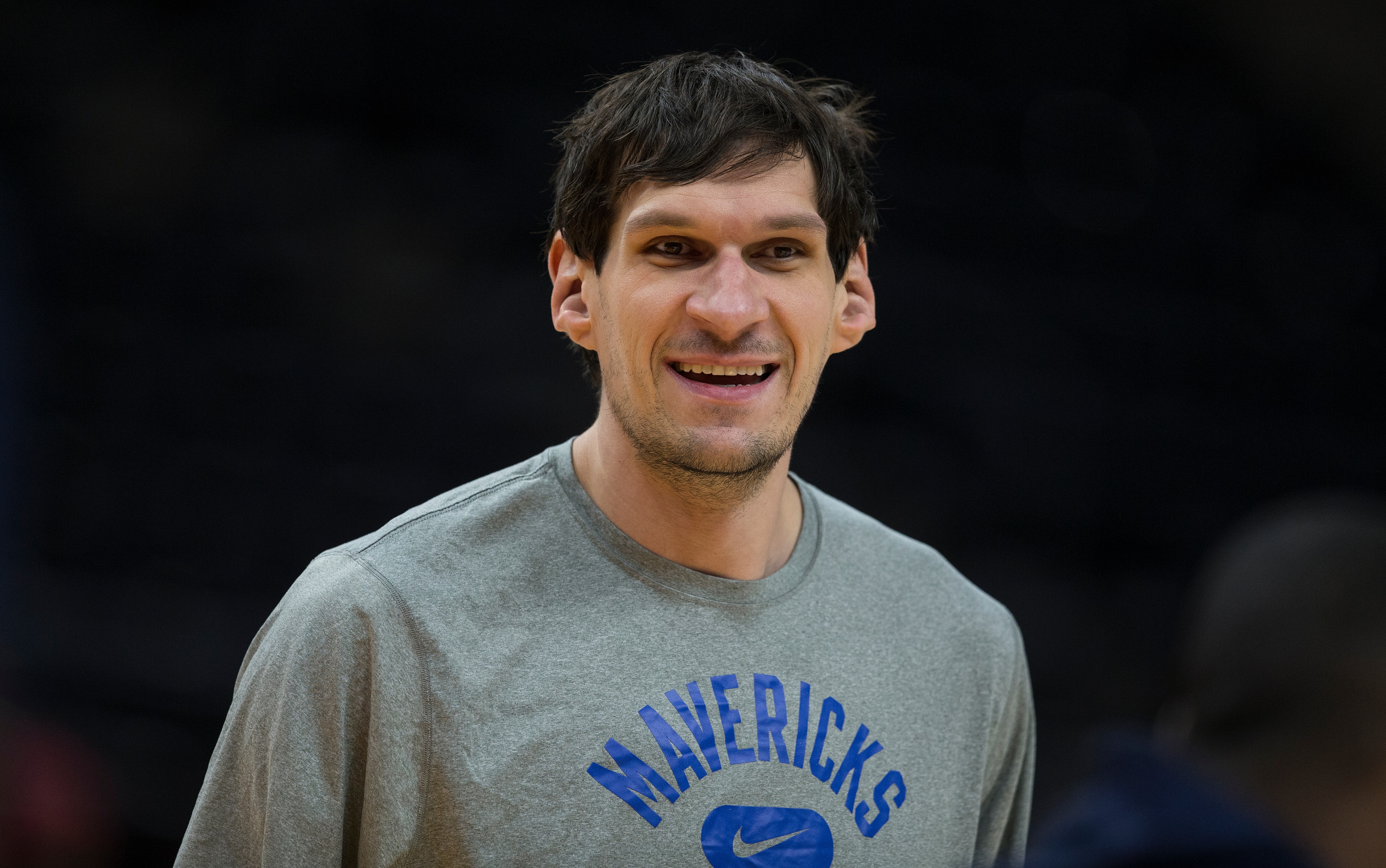 SALT LAKE CITY, UT -  FEBRUARY 25:  Boban Marjanovic #51 of the Dallas Mavericks laughs during warmups before their game against the Utah Jazz February 25, 2022 at the Vivint Smart Home Arena in Salt Lake City, Utah. NOTE TO USER: User expressly acknowledges and agrees that, by downloading and/or using this Photograph, user is consenting to the terms and conditions of the Getty Images License Agreement.(Photo by Chris Gardner/Getty Images)