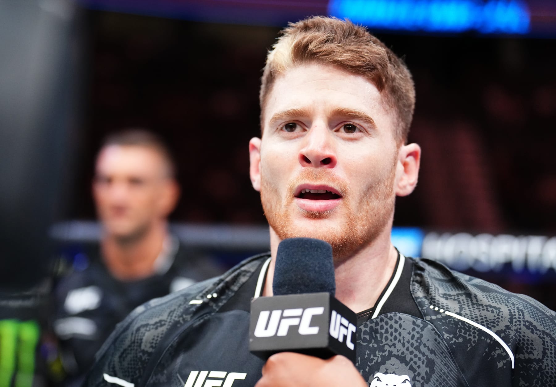 LAS VEGAS, NEVADA - SEPTEMBER 16: Charlie Campbell reacts after his TKO victory over Alex Reyes in a lightweight fight during the Noche UFC event at T-Mobile Arena on September 16, 2023 in Las Vegas, Nevada. (Photo by Chris Unger/Zuffa LLC via Getty Images)