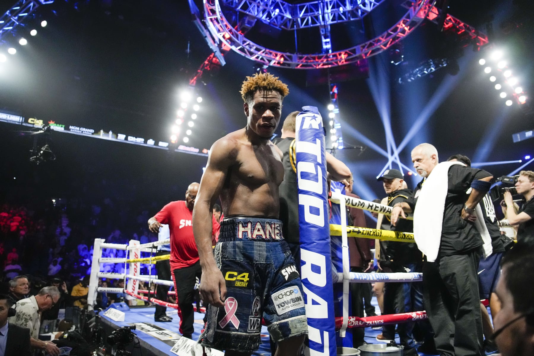Devin Haney walks off the ring after defeating Vasiliy Lomachenko in an undisputed lightweight championship boxing match Saturday, May 20, 2023, in Las Vegas. Haney won by unanimous decision. (AP Photo/John Locher)