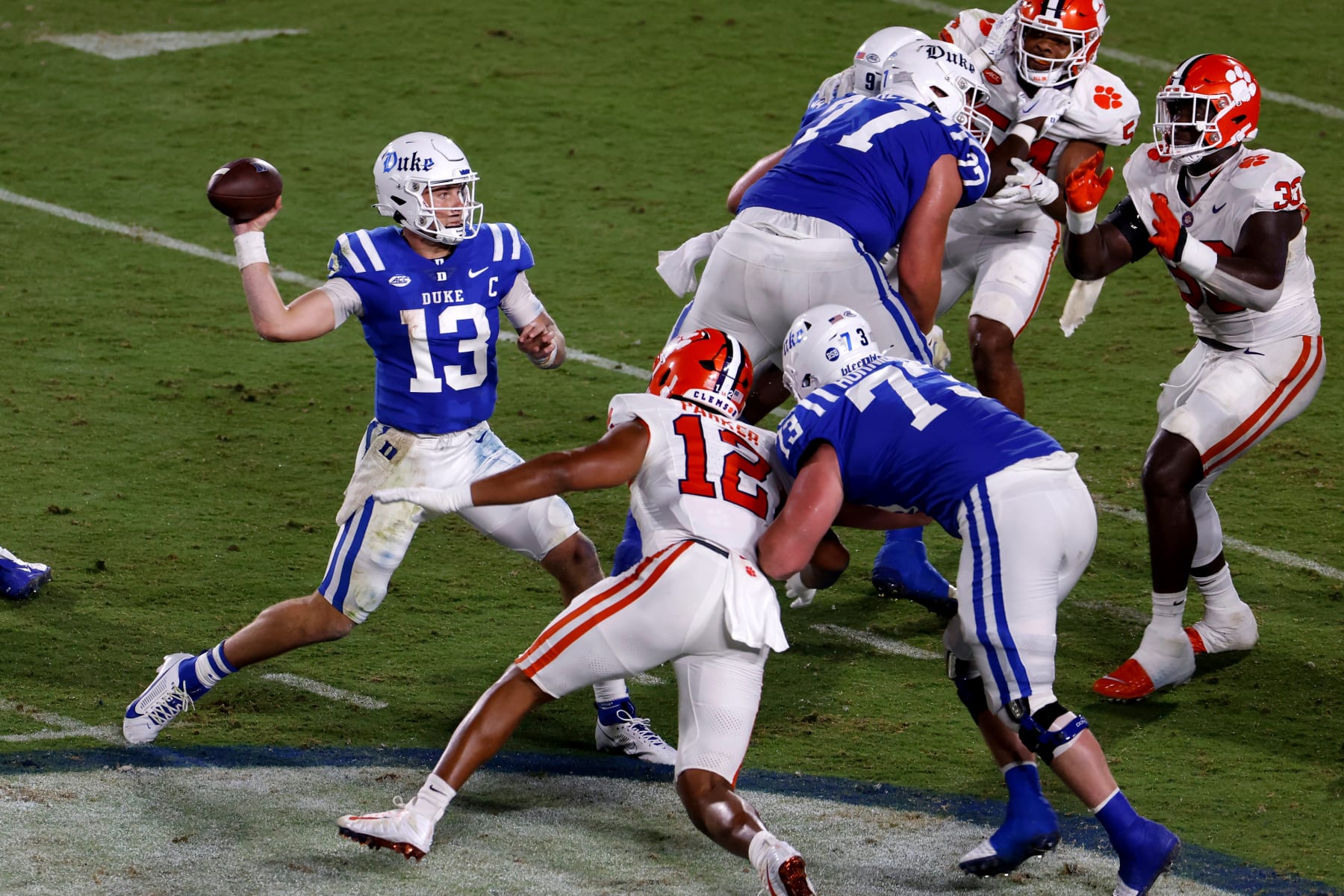 Duke quarterback Riley Leonard (13)