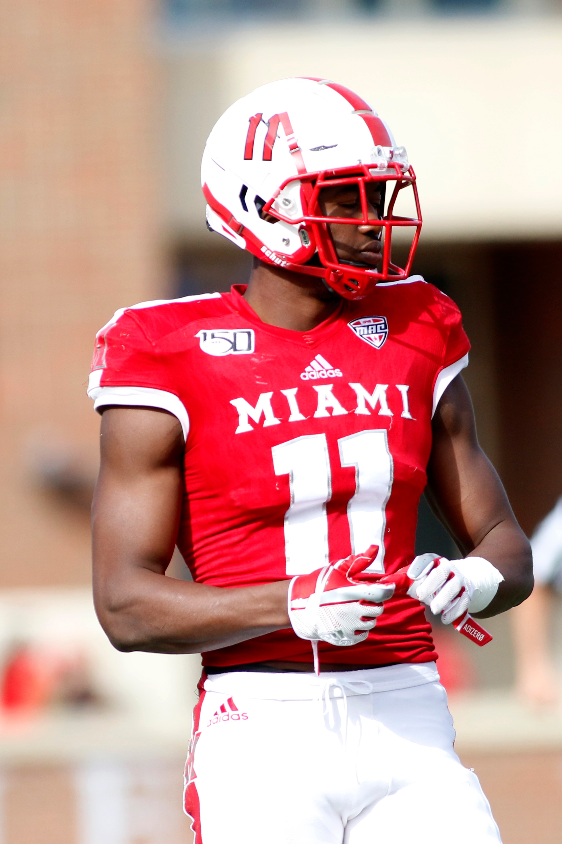 OXFORD, OHIO - OCTOBER 19: Dominique Robinson #11 of the Miami (Oh) Redhawks on the field in the game against the Northern Illinois Huskies at Yager Stadium on October 19, 2019 in Oxford, Ohio. (Photo by Justin Casterline/Getty Images)