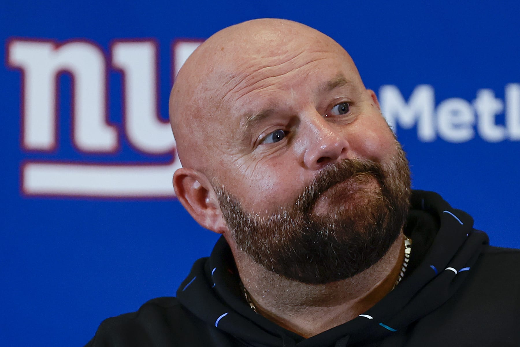 New York Giants head coach Brian Daboll answers questions during a news conference after losing to the Seattle Seahawks in an NFL football game, Monday, Oct. 2, 2023, in East Rutherford, N.J. (AP Photo/Adam Hunger)
