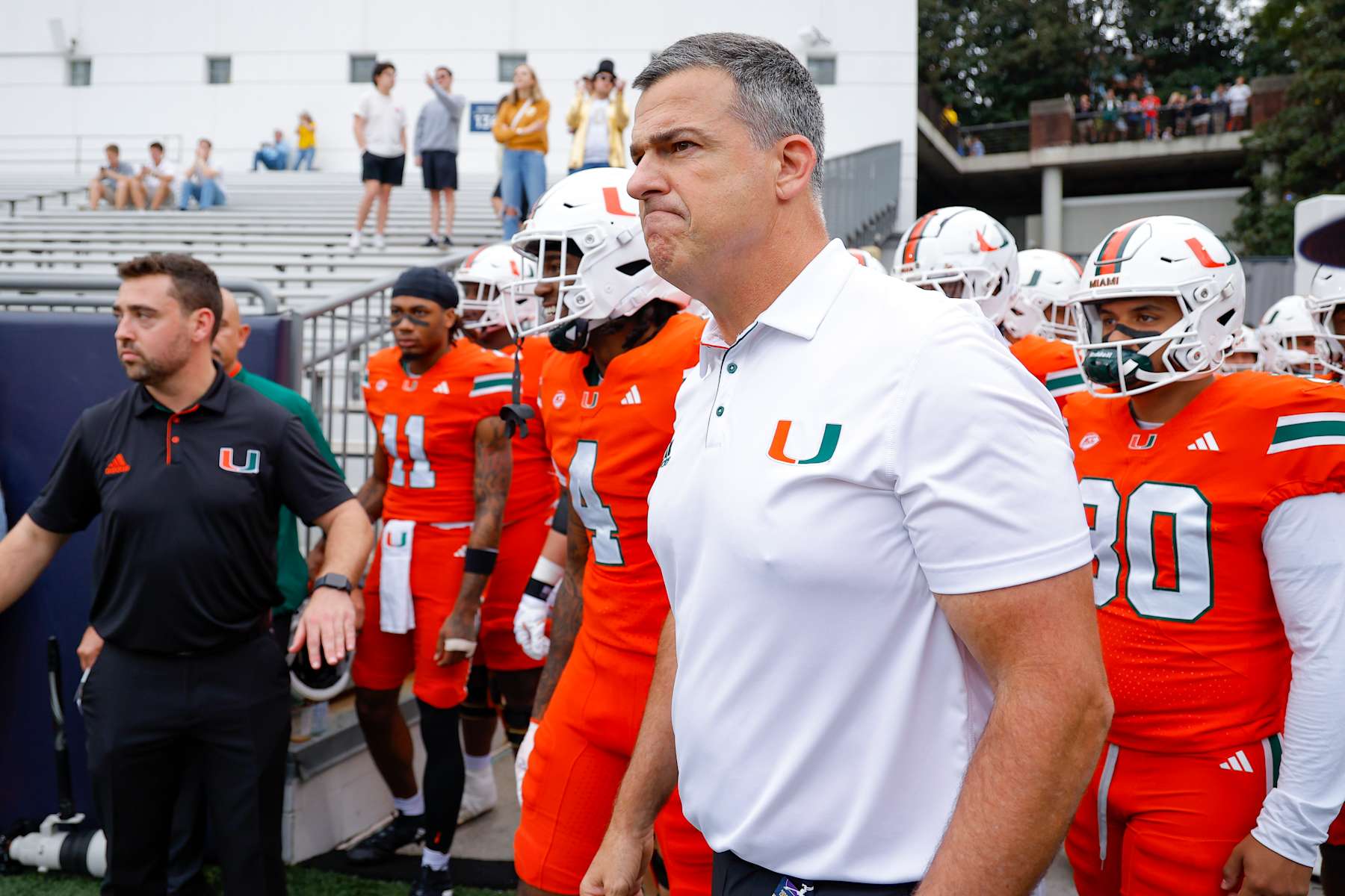ATLANTA, GEORGIA - NOVEMBER 9: Head coach Mario Cristobal of the Miami Hurricanes takes the field prior to the game against the Georgia Tech Yellow Jackets at Bobby Dodd Stadium on November 9, 2024 in Atlanta, Georgia. (Photo by Todd Kirkland/Getty Images)