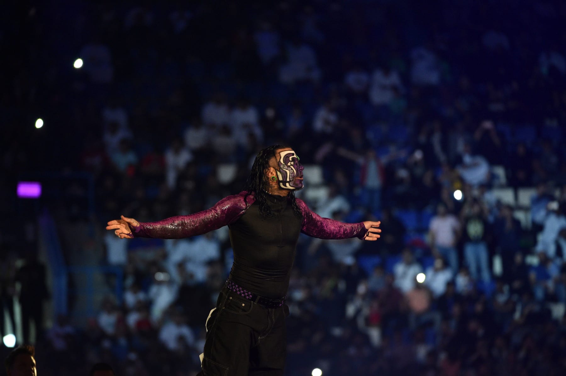 Jeff Hardy makes his way to the ring during the WWE World Cup Quarterfinal match as part of as part of the World Wrestling Entertainment (WWE) Crown Jewel pay-per-view at the King Saud University Stadium in Riyadh on November 2, 2018. (Photo by Fayez Nureldine / AFP)        (Photo credit should read FAYEZ NURELDINE/AFP via Getty Images)
