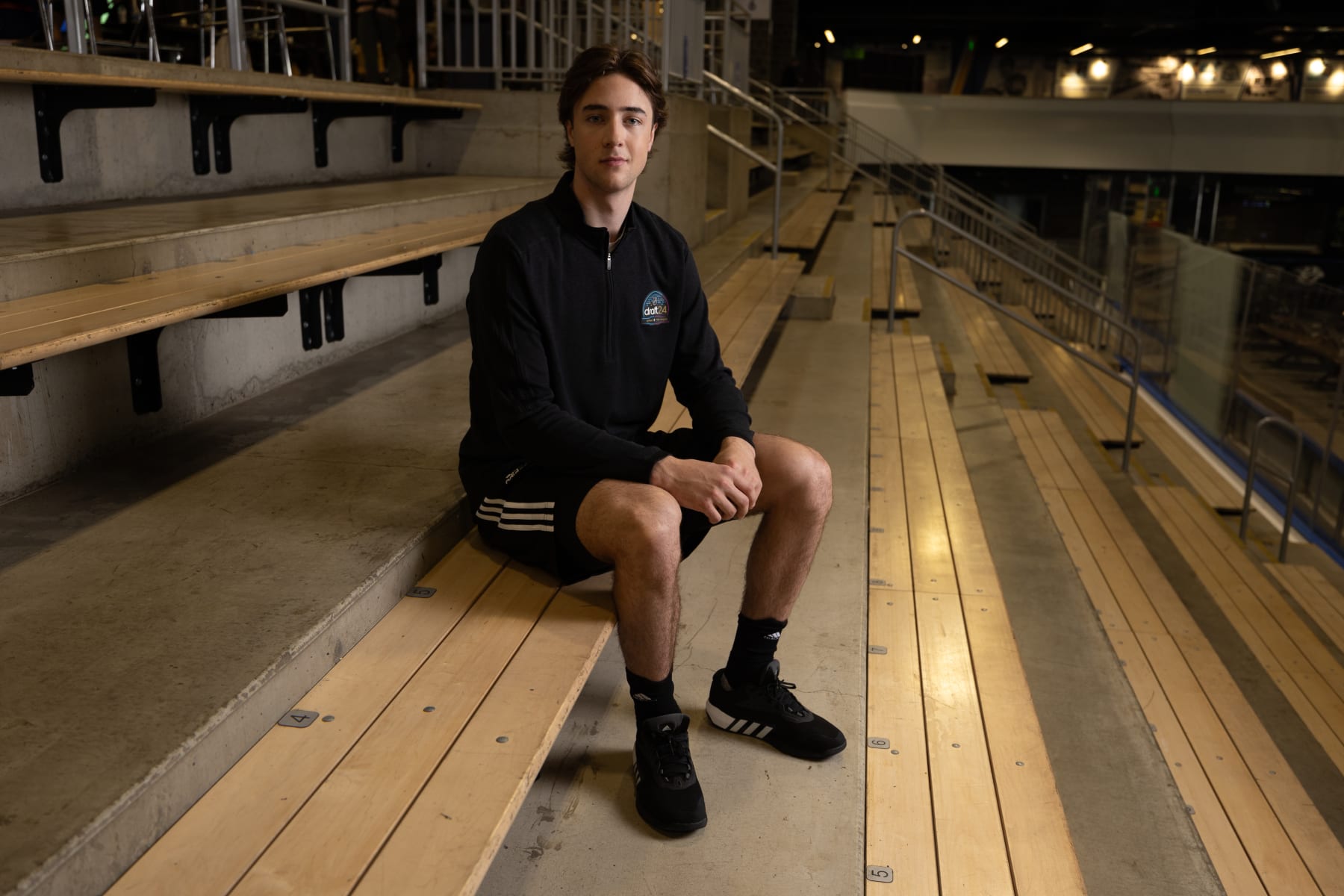 BUFFALO, NEW YORK - JUNE 06: Harrison Brunicke poses for a portrait during the 2024 NHL Scouting Combine at the HarborCenter on June 06, 2024 in Buffalo, New York. (Photo by Chase Agnello-Dean/NHLI via Getty Images)