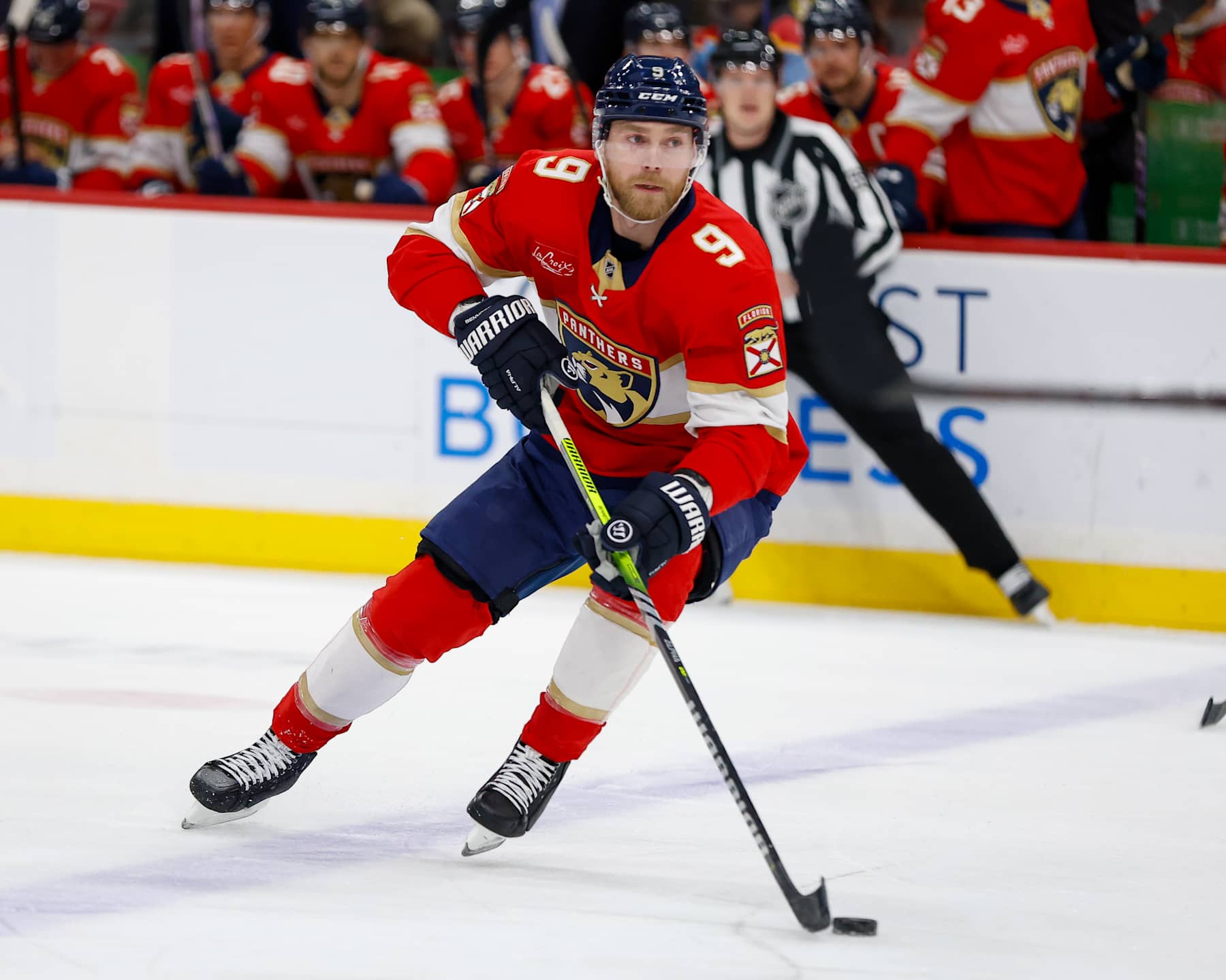 SUNRISE, FL - JANUARY 02: Florida Panther Sam Bennett (9) looks on during the game between the Carolina Hurricanes and the Florida Panthers on Thursday January 2, 2025 at Amerant Bank Arena in Sunrise, Fla. (Photo by Chris Arjoon/Icon Sportswire via Getty Images)