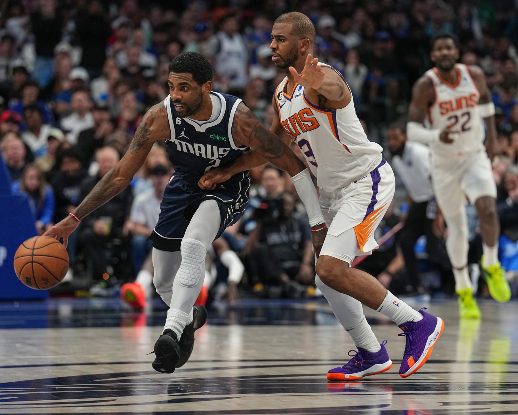 DALLAS, TX - MARCH 5:  Kyrie Irving #2 of the Dallas Mavericks goes to the basket during the game on March 5, 2023 at the American Airlines Center in Dallas, Texas. NOTE TO USER: User expressly acknowledges and agrees that, by downloading and or using this photograph, User is consenting to the terms and conditions of the Getty Images License Agreement. Mandatory Copyright Notice: Copyright 2023 NBAE (Photo by Glenn James/NBAE via Getty Images)
