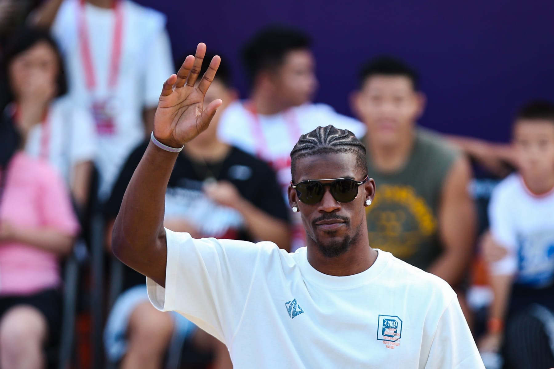 BEIJING, CHINA - JULY 16: Jimmy Butler, American professional basketball player for the Miami Heat of the National Basketball Association (NBA), interacts with fans during his trip to China on July 16, 2023 in Beijing, China. (Photo by VCG/VCG via Getty Images) BEIJING, CHINA - JULY 16: Jimmy Butler, American professional basketball player for the Miami Heat of the National Basketball Association (NBA), interacts with fans during his trip to China on July 16, 2023 in Beijing, China. (Photo by VCG/VCG via Getty Images)