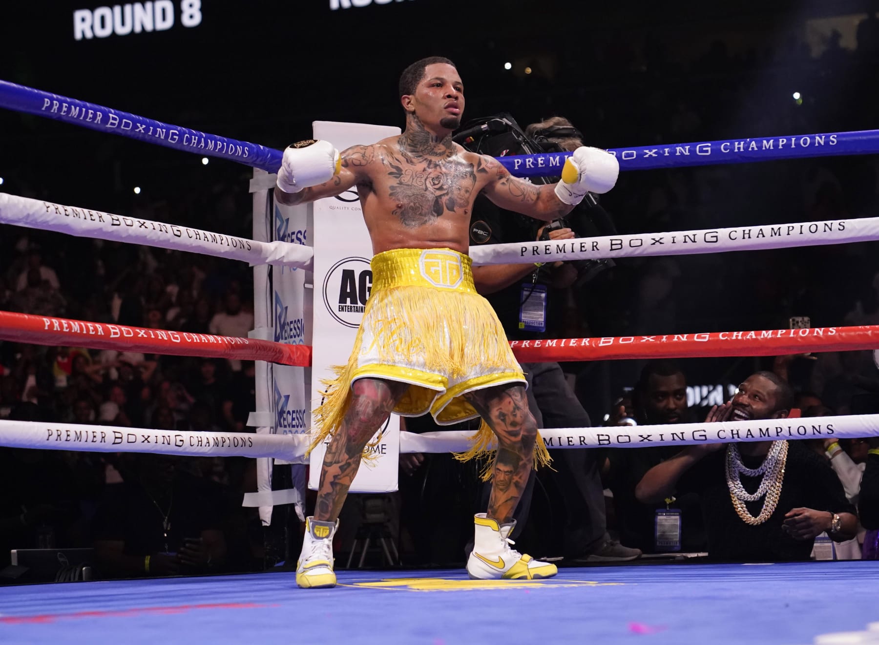 FILE - Gervonta Davis celebrates during a WBA Super Lightweight world championship boxing match against Mario Barrios on Sunday, June 27, 2021, in Atlanta. Gervonta Davis may have met his match when it comes to trading insults. Now it's about trading punches, and he believes he does that far better than Rolando Romero, his opponent Saturday night when he defends his lightweight title in a matchup of unbeatens in Brooklyn. (AP Photo/Brynn Anderson, File)