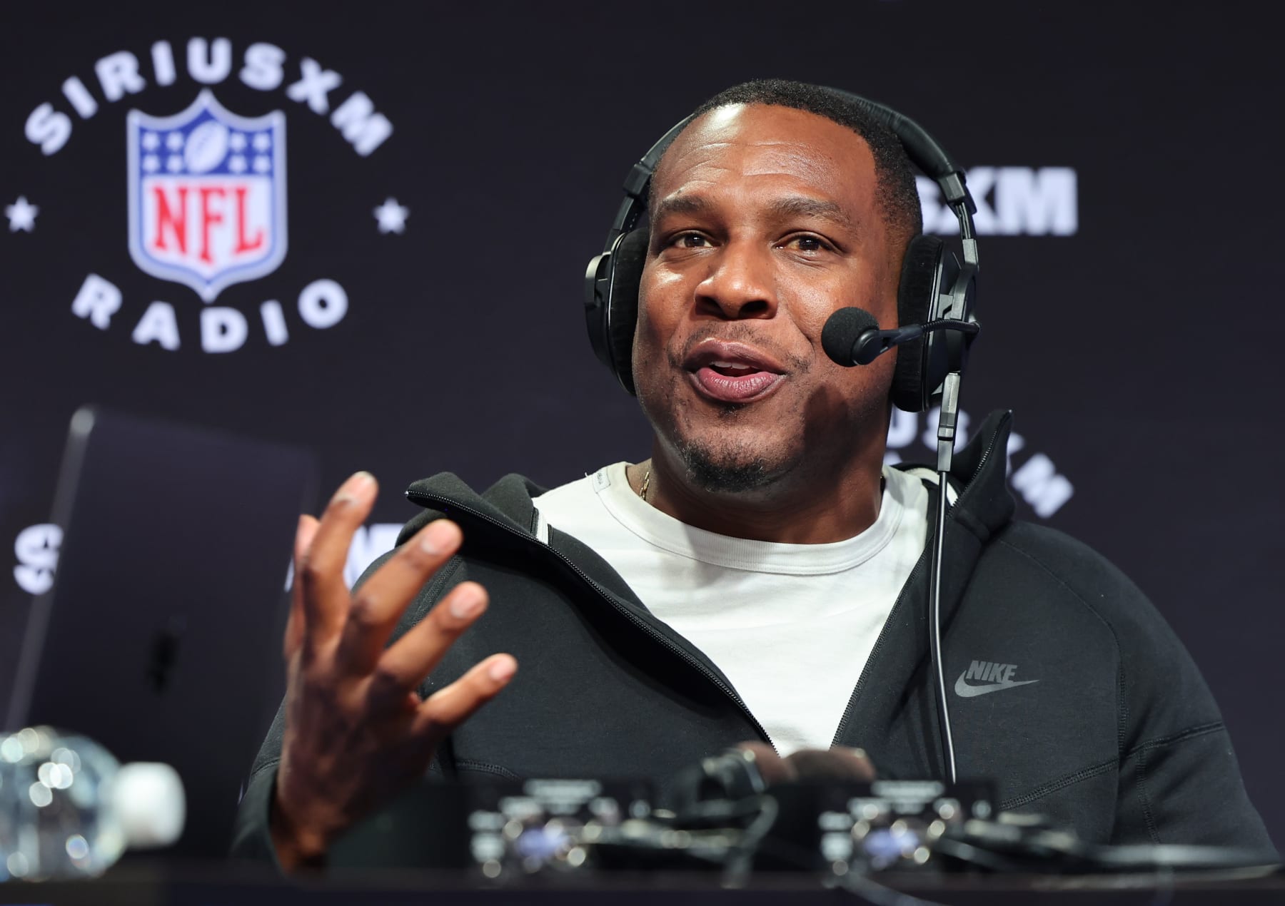 LAS VEGAS, NEVADA - FEBRUARY 09: Antonio Gates speaks on SiriusXM at Super Bowl LVIII on February 09, 2024 in Las Vegas, Nevada. (Photo by Cindy Ord/Getty Images for SiriusXM)