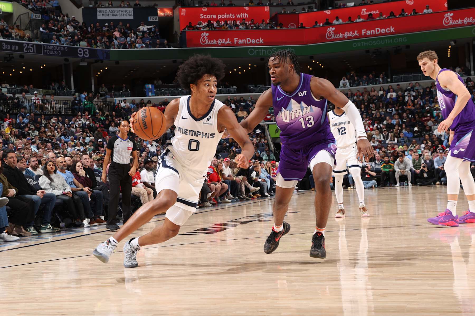 MEMPHIS, TN - JANUARY 25: Jaylen Wells #0 of the Memphis Grizzlies drives to the basket during the game against the Utah Jazz on January 25, 2025 at FedExForum in Memphis, Tennessee. NOTE TO USER: User expressly acknowledges and agrees that, by downloading and or using this photograph, User is consenting to the terms and conditions of the Getty Images License Agreement. Mandatory Copyright Notice: Copyright 2025 NBAE (Photo by Joe Murphy/NBAE via Getty Images)