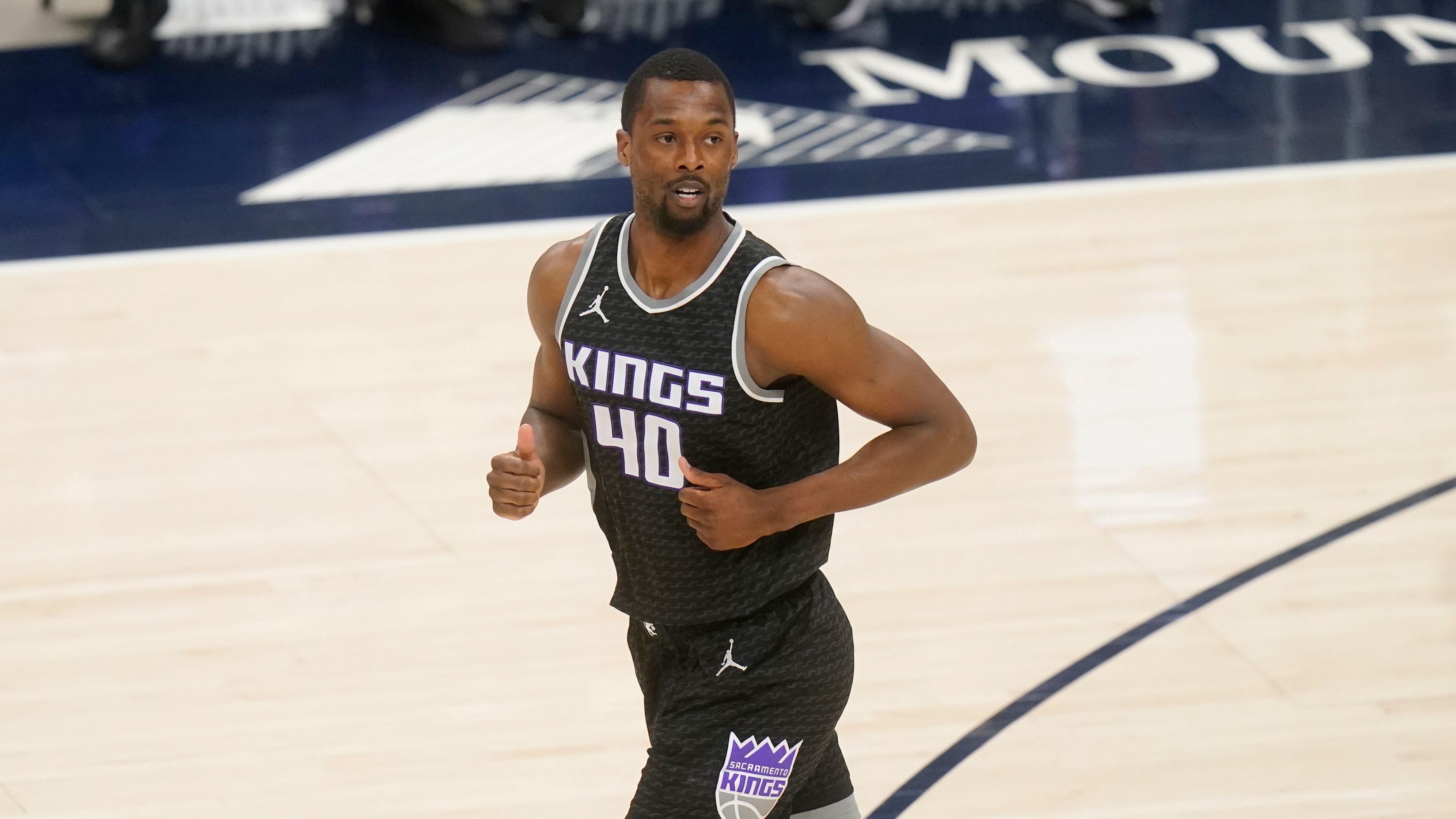 Sacramento Kings forward Harrison Barnes (40) runs up court in the first half during an NBA basketball game against the Utah Jazz Saturday, April 10, 2021, in Salt Lake City. (AP Photo/Rick Bowmer)