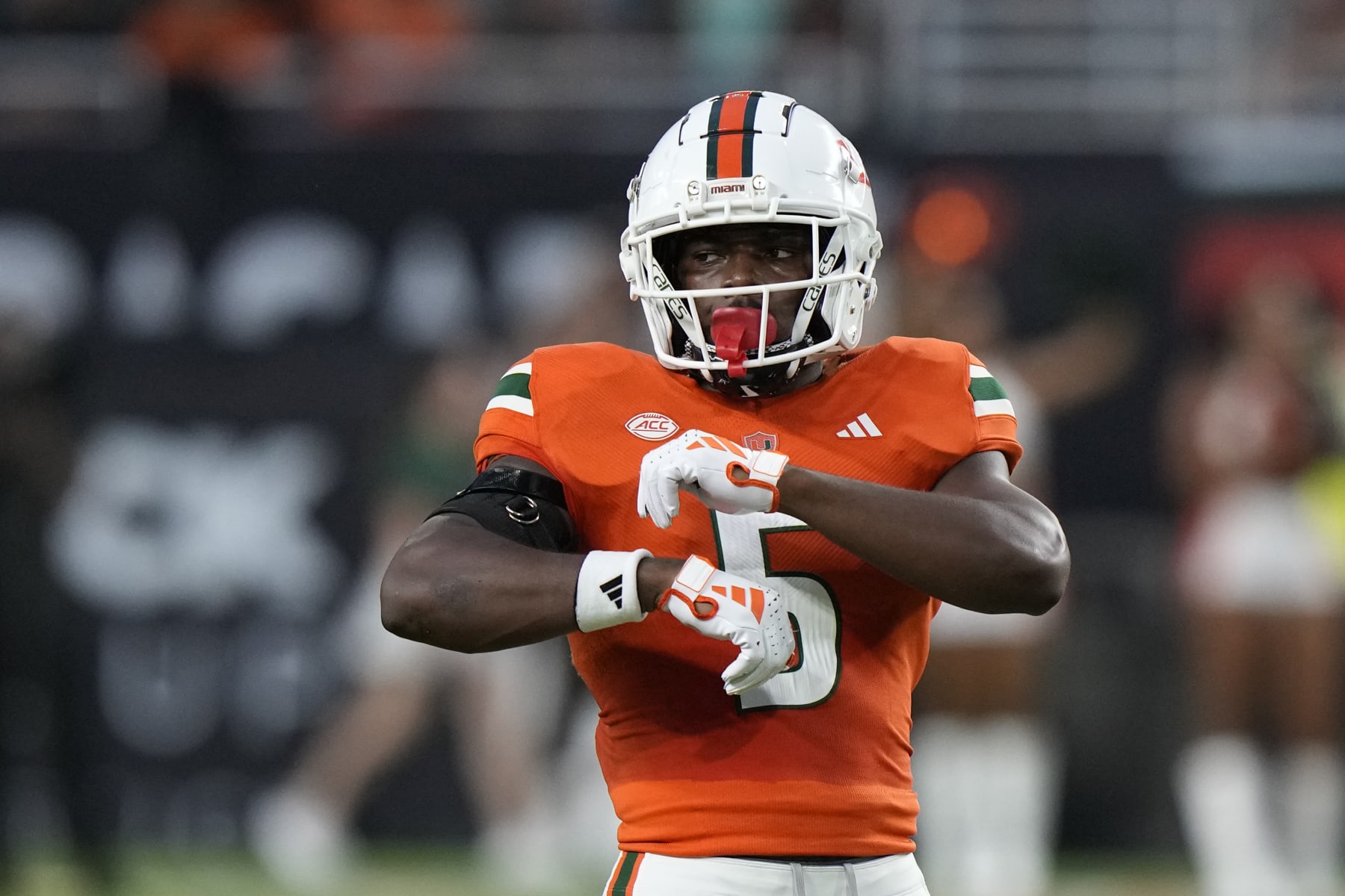 Miami safety Kamren Kinchens is shown during the first half of an NCAA college football game against Miami (Ohio), Friday, Sept. 1, 2023, in Miami Gardens, Fla. (AP Photo/Wilfredo Lee)
