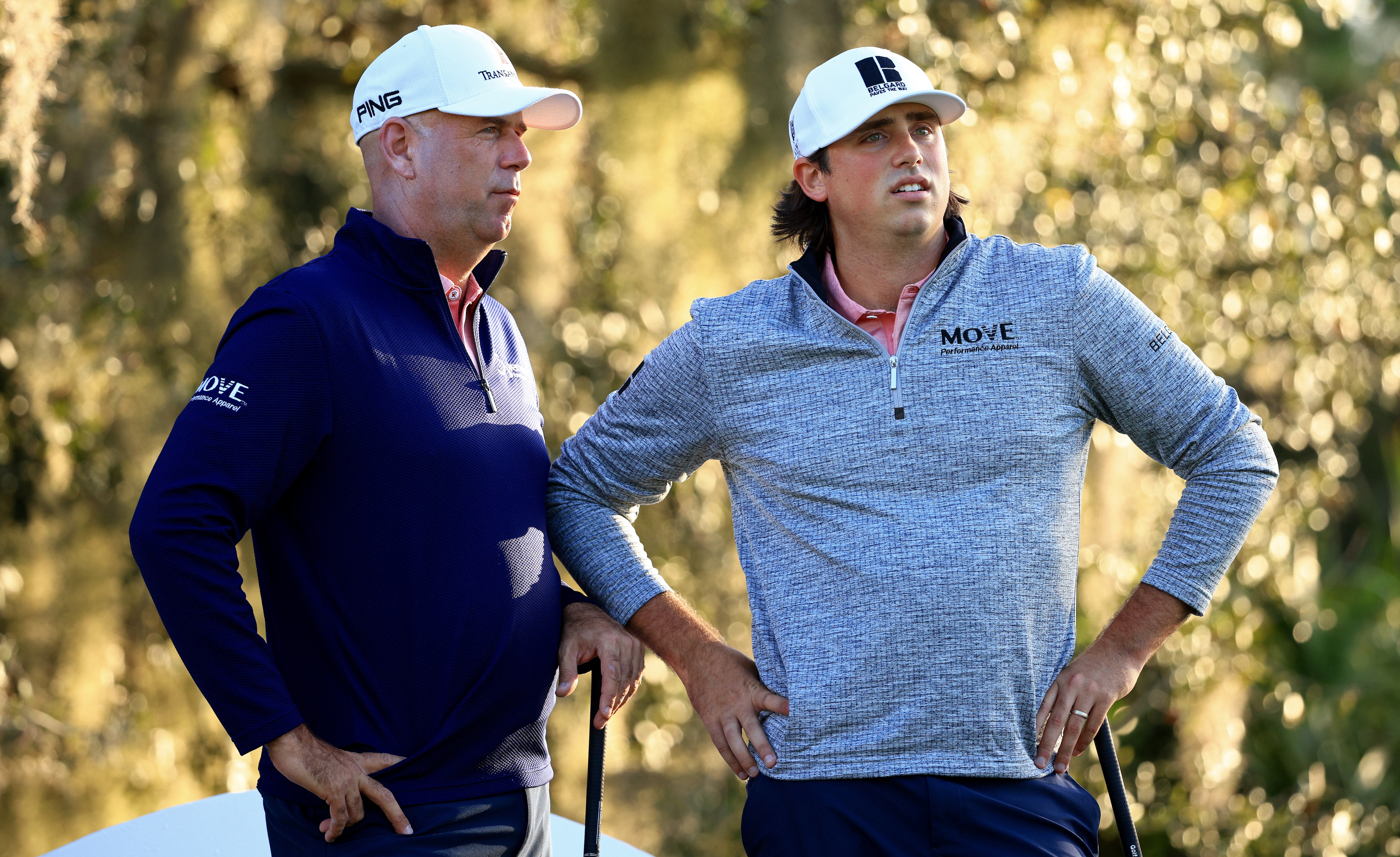 ORLANDO, FLORIDA - DECEMBER 16:  Reagan Cink and Stewart Cink plays during the Pro-Am ahead of the PNC Championship at the Ritz Carlton Golf Club Grande Lakes on December 16, 2021 in Orlando, Florida. (Photo by Mike Ehrmann/Getty Images)