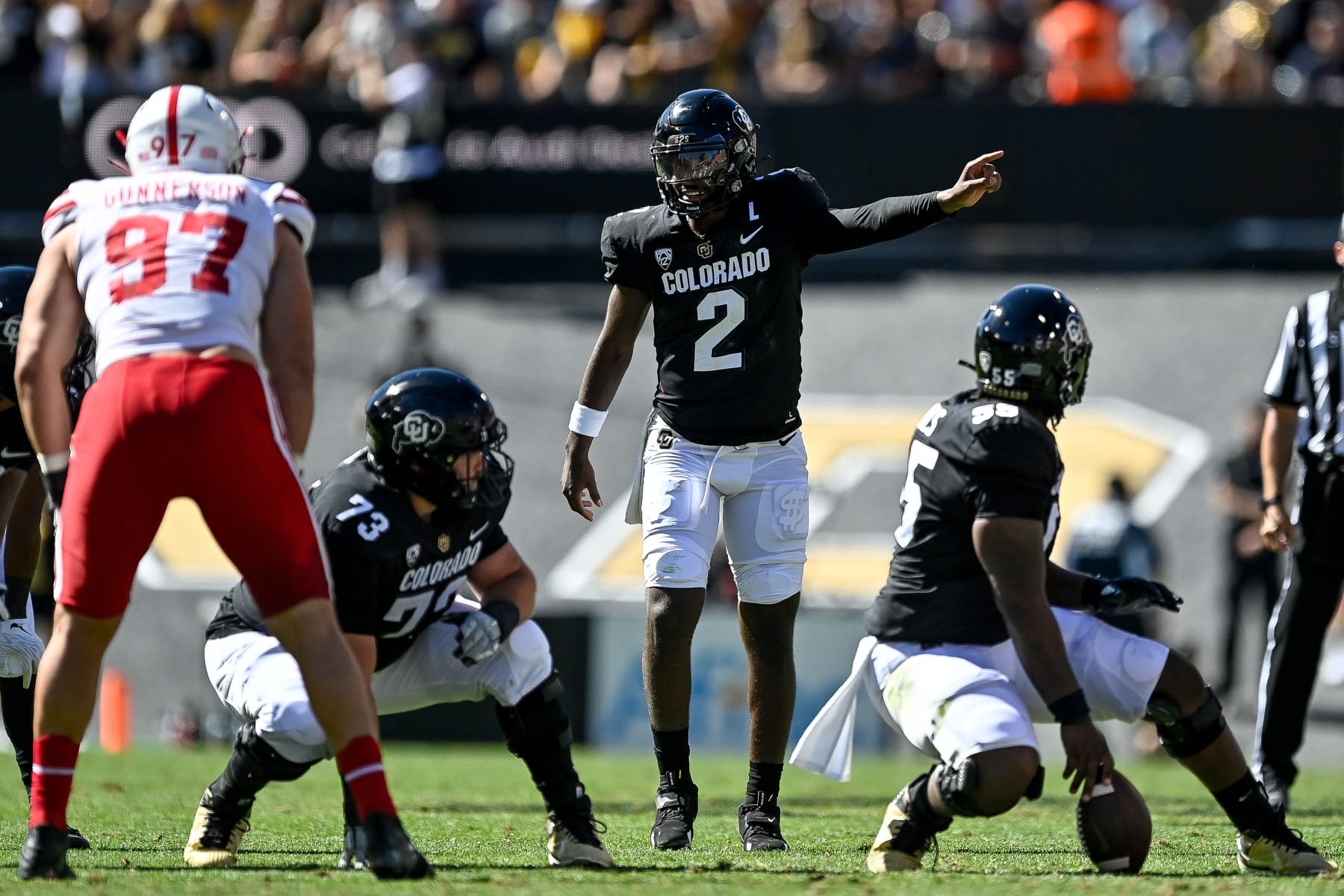 BOULDER, CO - SEPTEMBER 9:  Quarterback Shedeur Sanders #2 of the Colorado Buffaloes runs the offense in the second quarter against the Nebraska Cornhuskers at Folsom Field on September 9, 2023 in Boulder, Colorado. (Photo by Dustin Bradford/Getty Images)