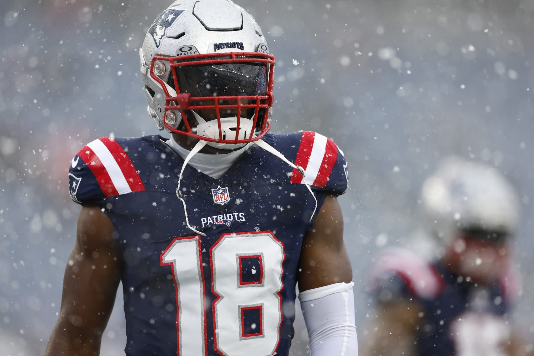Foxborough, MA - January 7: New England Patriots WR Matthew Slater on the field for warmups at Gillette Stadium. The Patriots lost to the New York Jets, 17-3. (Photo by Danielle Parhizkaran/The Boston Globe via Getty Images)