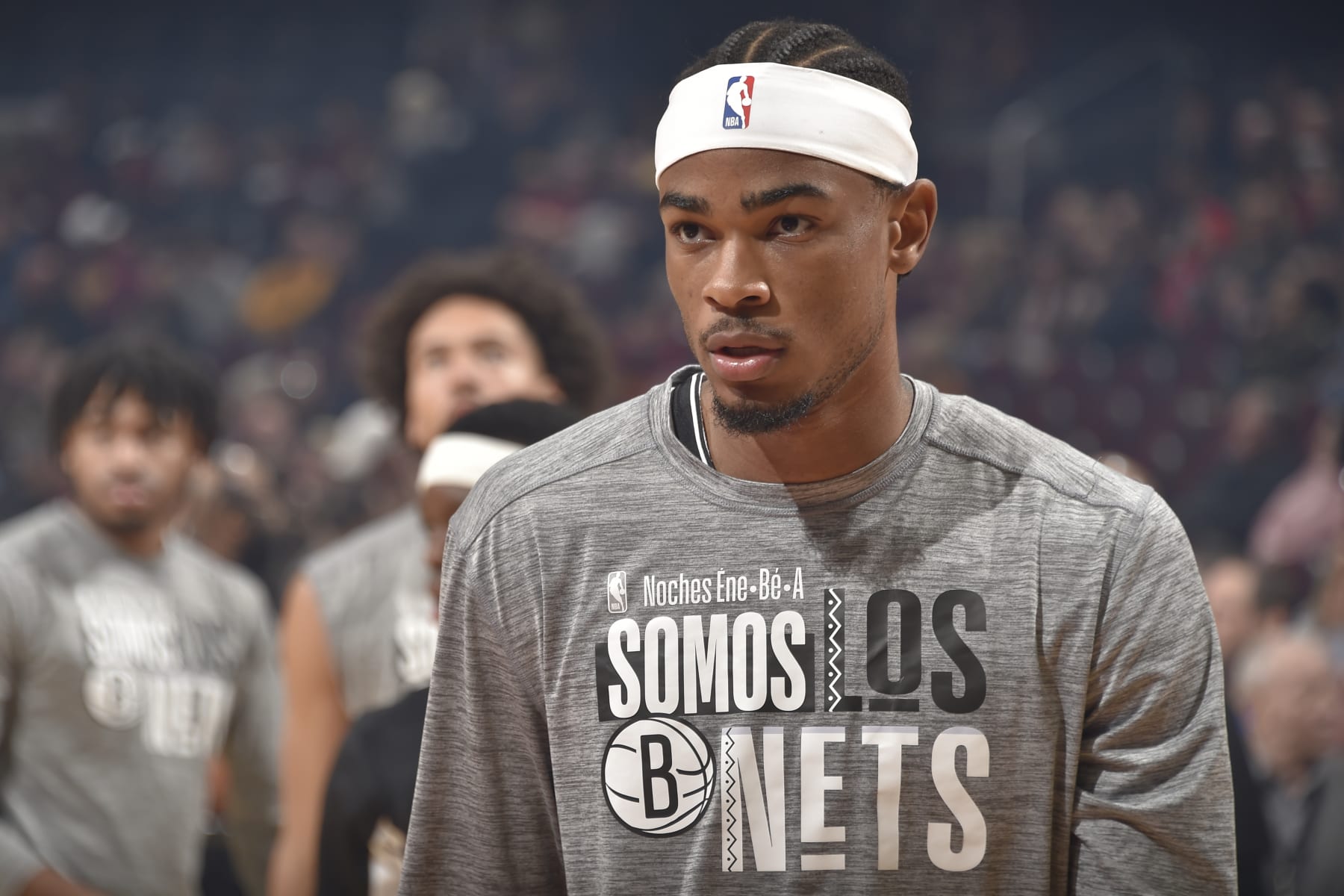 CLEVELAND, OH - MARCH 10: Nicolas Claxton #33 of the Brooklyn Nets looks on before the game against the Cleveland Cavaliers on March 10, 2024 at Rocket Mortgage FieldHouse in Cleveland, Ohio. NOTE TO USER: User expressly acknowledges and agrees that, by downloading and/or using this Photograph, user is consenting to the terms and conditions of the Getty Images License Agreement. Mandatory Copyright Notice: Copyright 2024 NBAE (Photo by David Liam Kyle/NBAE via Getty Images)