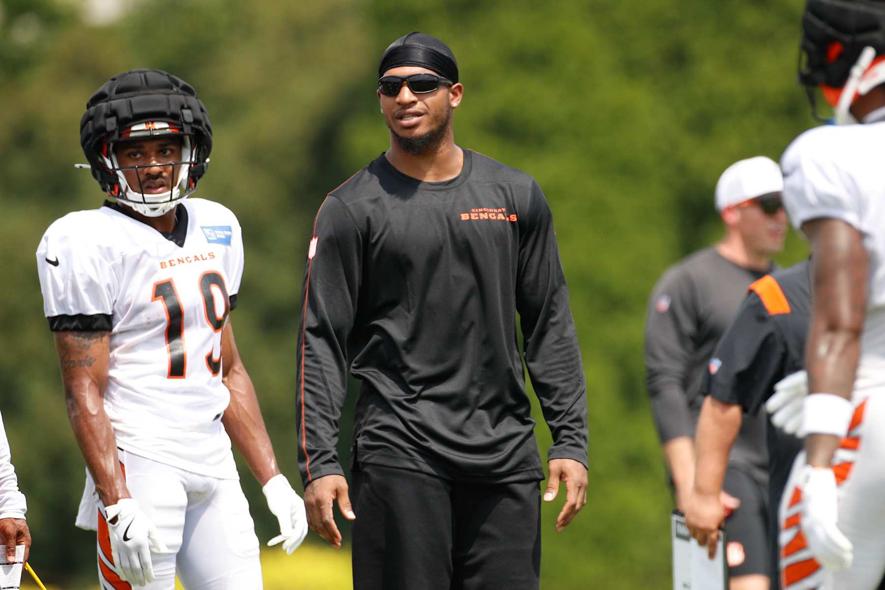 CINCINNATI, OH - AUGUST 01: Cincinnati Bengals wide receiver Ja'Marr Chase (1) stands on the sideline during the Cincinnati Bengals training camp at Kettering Health Practice Fields on August 1, 2024 in Cincinnati, Ohio. (Photo by Ian Johnson/Icon Sportswire via Getty Images)