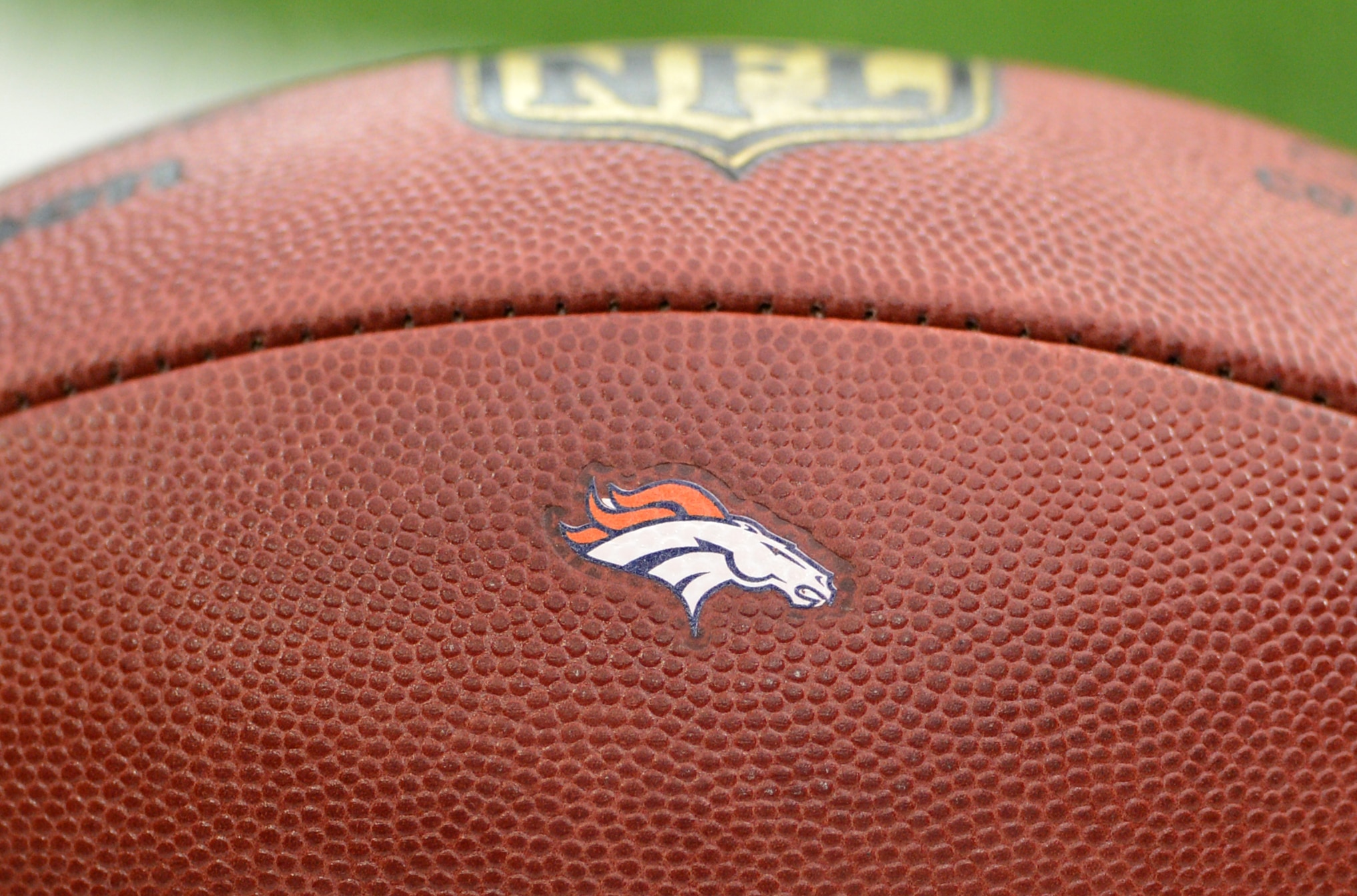 HOUSTON, TX - DECEMBER 08: A Denver Broncos logo is embossed on a ball prior to game against the Houston Texans on December 8, 2019 at NRG Stadium in Houston, TX. (Photo by John Rivera/Icon Sportswire via Getty Images)