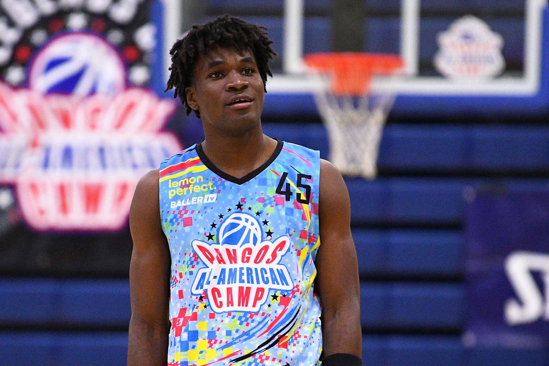 LAS VEGAS, NV - JUNE 05: Tounde Yessoufou looks on during the Pangos All-American Camp on June 5, 2023 at the Bishop Gorman High School in Las Vegas, NV. (Photo by Brian Rothmuller/Icon Sportswire via Getty Images)