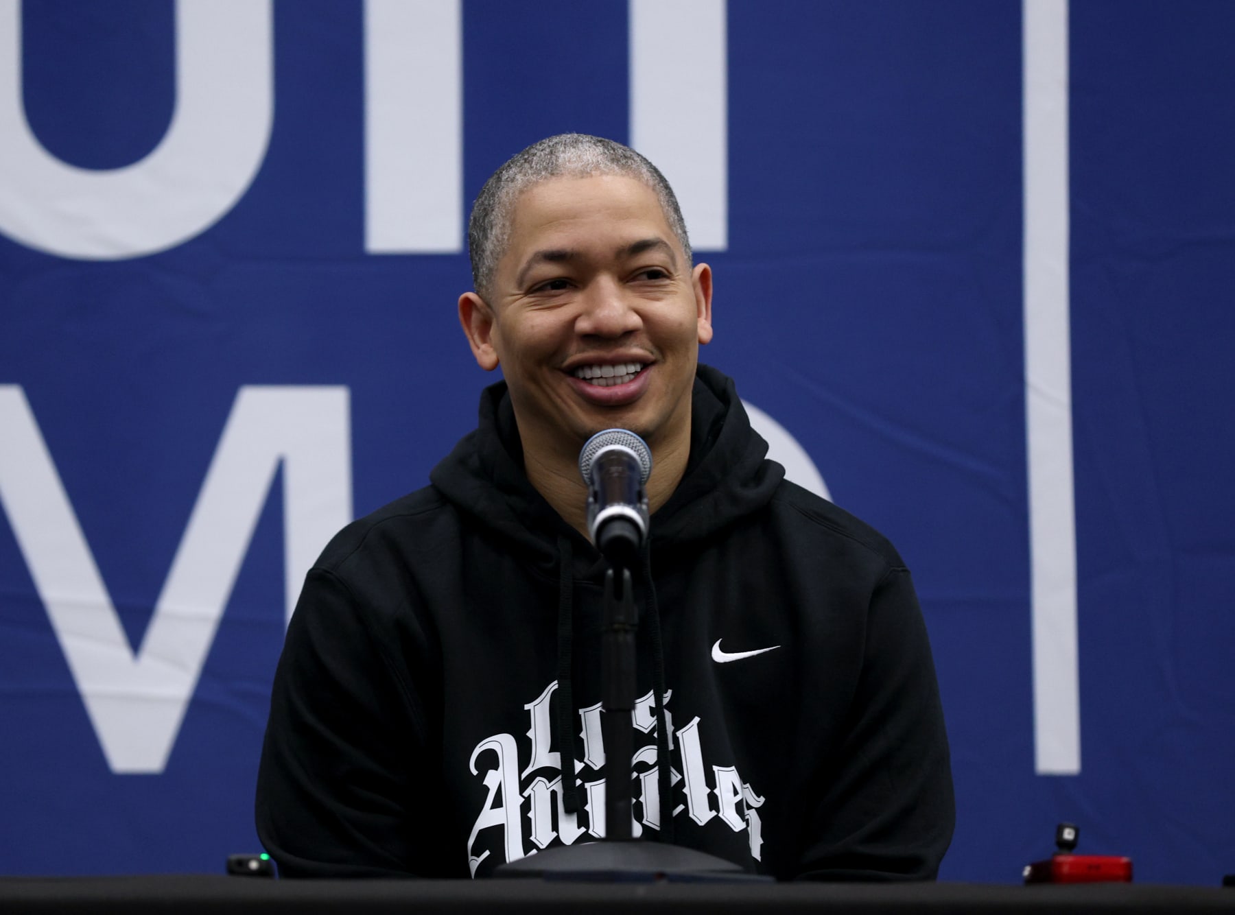 PLAYA VISTA, CALIFORNIA - OCTOBER 02: Head coach Tyronn Lue of the LA Clippers speaks to members of the media on Los Angeles Clippers Media Day at Honey Training Center on October 02, 2023 in Playa Vista, California. (Photo by Harry How/Getty Images)