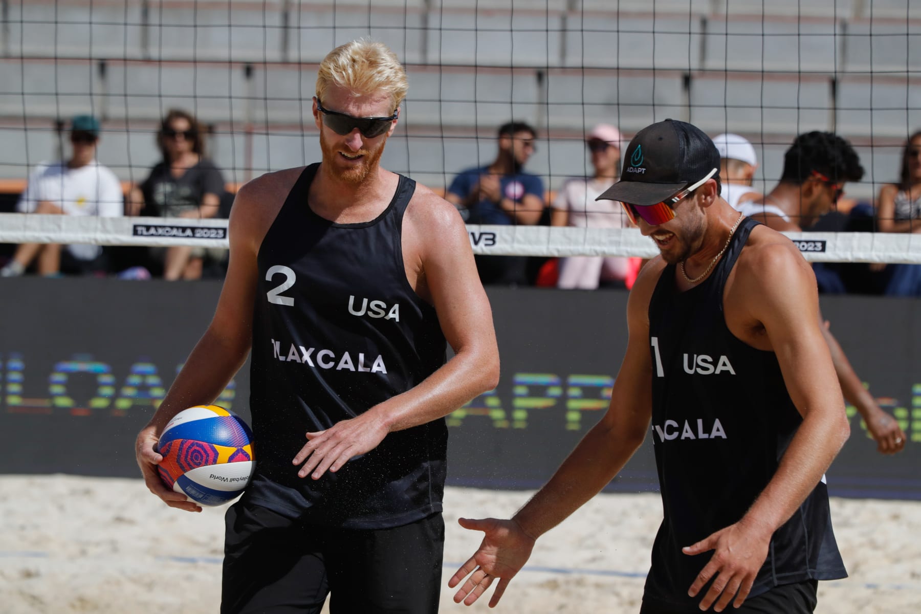 October 10, 2023, Tlaxcala, Mexico: Chase Budinger (L) and Miles Evans of United States competes against team Mexico during the Beach Volleyball World Cup Men's match between USA and Mexico. (Photo by Essene Hernandez/ Eyepix Group) (Photo credit should read Essene Hernandez/ Eyepix Group/Future Publishing via Getty Images) October 10, 2023, Tlaxcala, Mexico: Chase Budinger (L) and Miles Evans of United States competes against team Mexico during the Beach Volleyball World Cup Men's match between USA and Mexico. (Photo by Essene Hernandez/ Eyepix Group) (Photo credit should read Essene Hernandez/ Eyepix Group/Future Publishing via Getty Images)