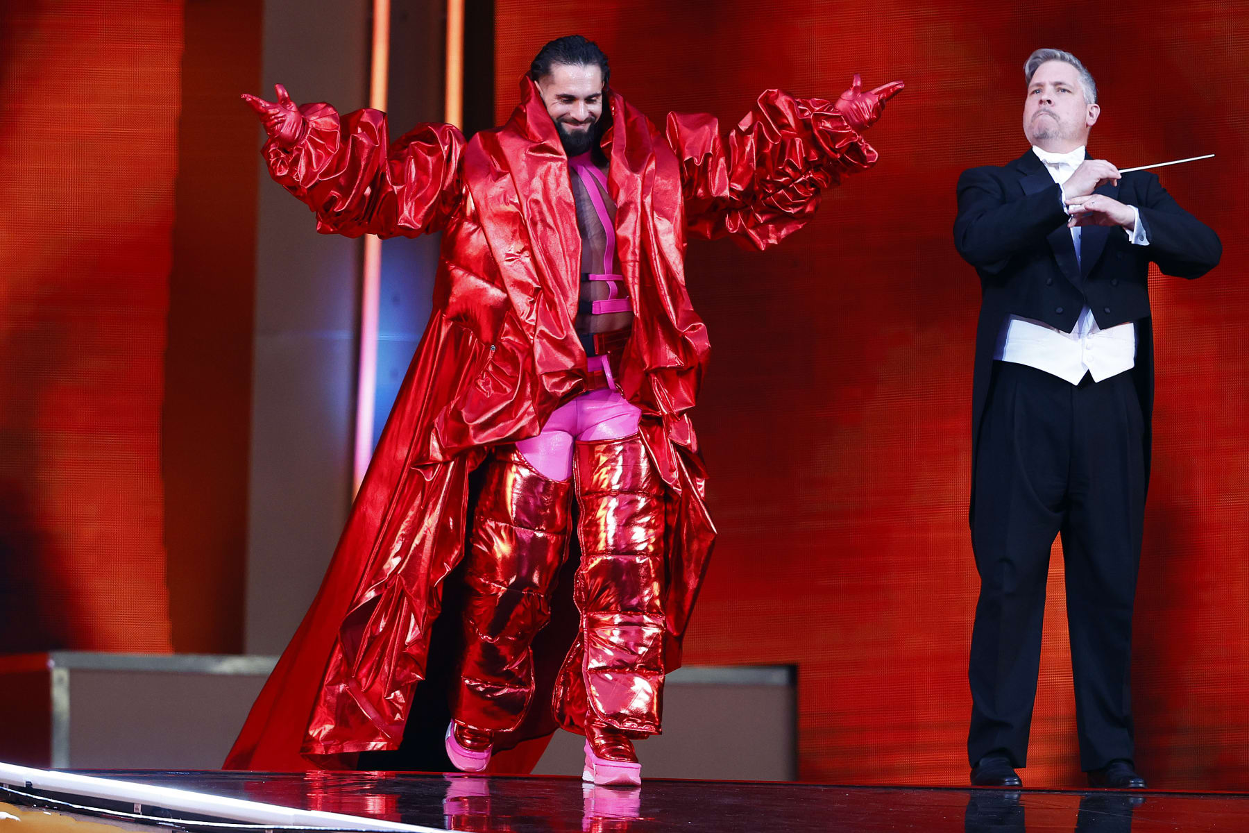 INGLEWOOD, CALIFORNIA - APRIL 01:  Seth Rollins during WrestleMania Goes Hollywood at SoFi Stadium on April 01, 2023 in Inglewood, California. (Photo by Ronald Martinez/Getty Images)