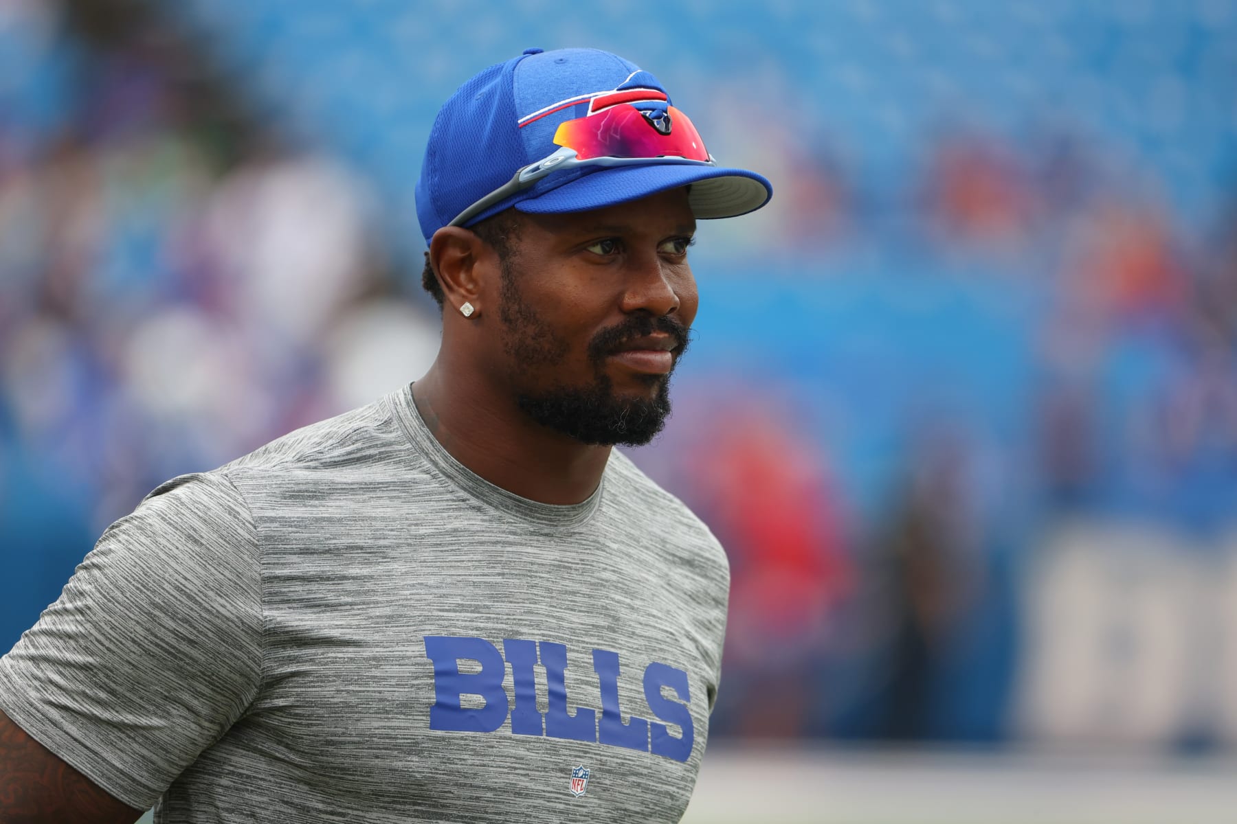 ORCHARD PARK, NEW YORK - AUGUST 12: Von Miller #40 of the Buffalo Bills on the field before a preseason game against the Indianapolis Colts at Highmark Stadium on August 12, 2023 in Orchard Park, New York. (Photo by Timothy T Ludwig/Getty Images)