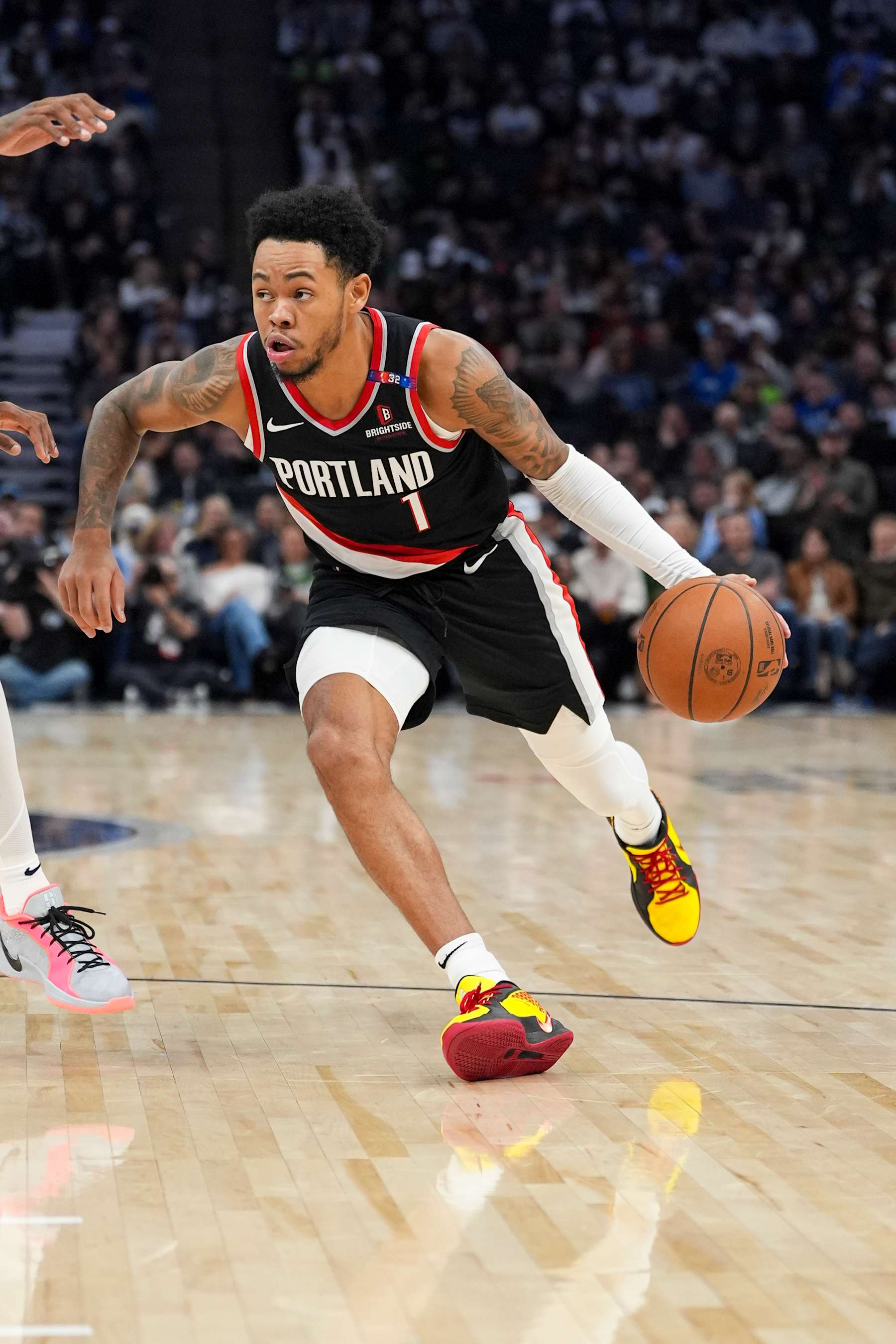 MINNEAPOLIS, MN -  NOVEMBER 8: Anfernee Simons #1 of the Portland Trail Blazers dribbles the ball during the game against the Minnesota Timberwolves on November 8, 2024 at Target Center in Minneapolis, Minnesota. NOTE TO USER: User expressly acknowledges and agrees that, by downloading and or using this Photograph, user is consenting to the terms and conditions of the Getty Images License Agreement. Mandatory Copyright Notice: Copyright 2024 NBAE (Photo by Jordan Johnson/NBAE via Getty Images)