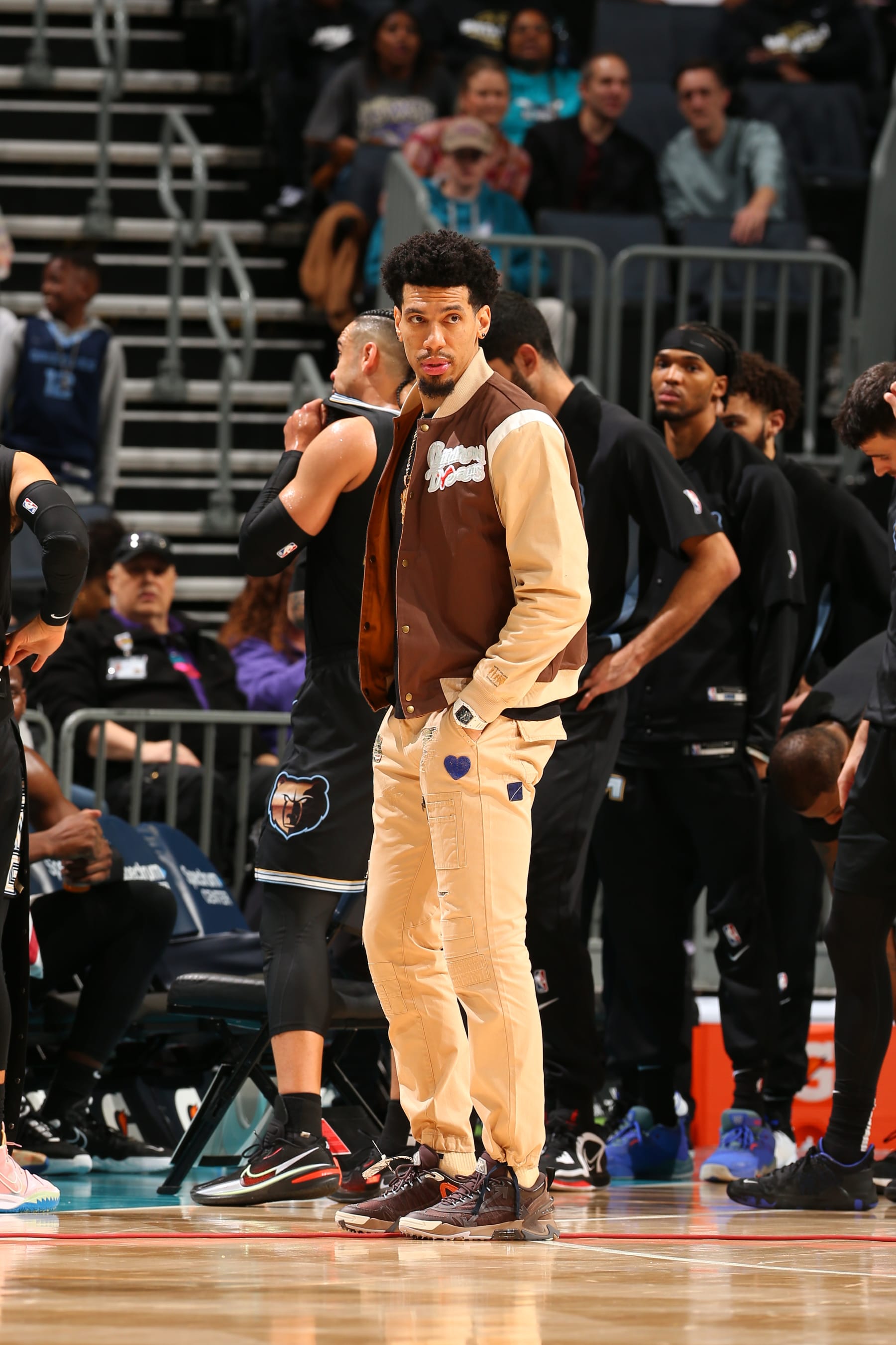 CHARLOTTE, NC - JANUARY 4: Danny Green #14 of the Memphis Grizzlies looks on during the game against the Charlotte Hornets on January 4, 2023 at Spectrum Center in Charlotte, North Carolina. NOTE TO USER: User expressly acknowledges and agrees that, by downloading and or using this photograph, User is consenting to the terms and conditions of the Getty Images License Agreement. Mandatory Copyright Notice: Copyright 2023 NBAE (Photo by Kent Smith/NBAE via Getty Images)