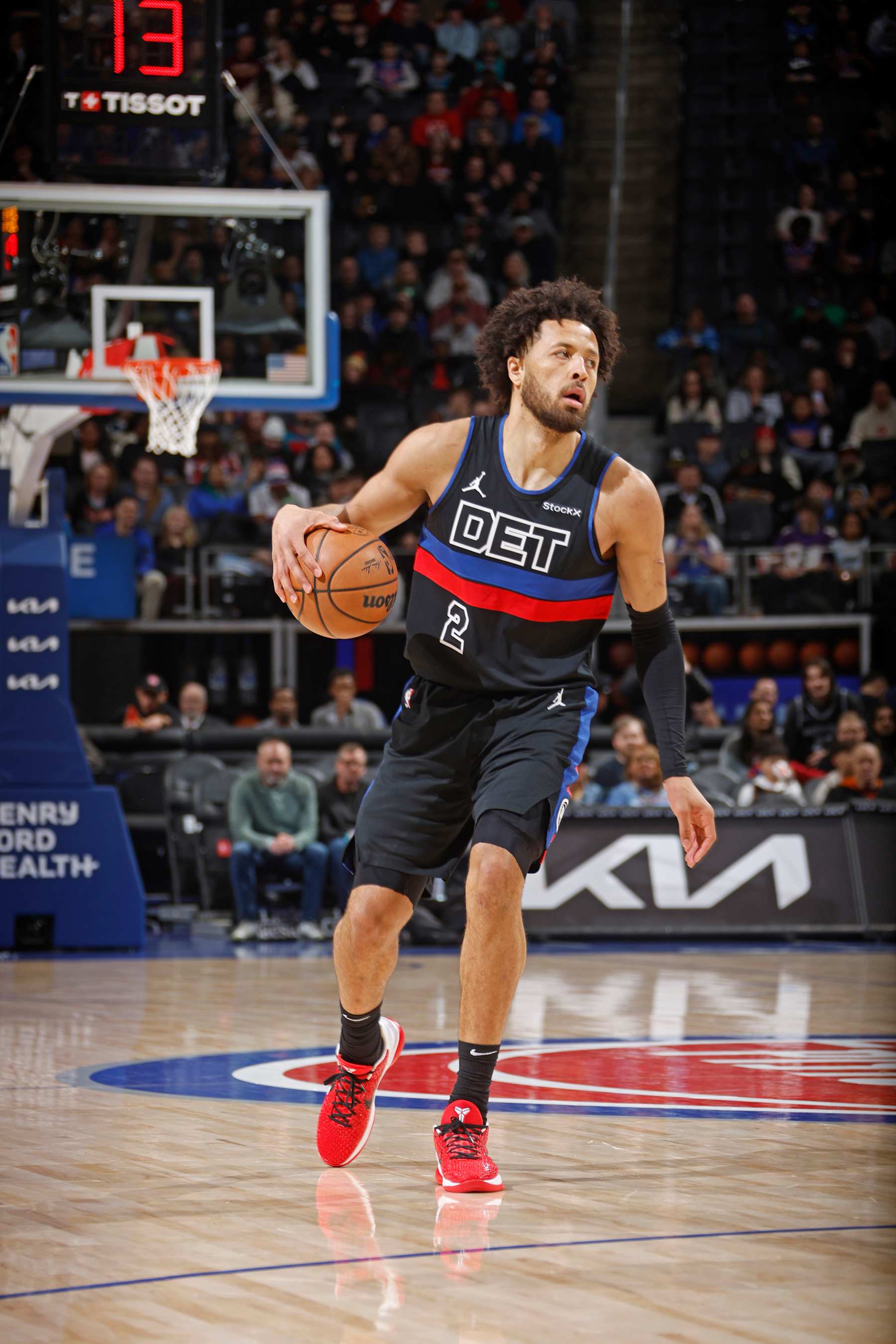 DETROIT, MI - JANUARY 04: Cade Cunningham #2 of the Detroit Pistons of the Detroit Pistons handles the ball during the game against the Minnesota Timberwolves on January 04, 2025 at Little Caesars Arena in Detroit, Michigan. NOTE TO USER: User expressly acknowledges and agrees that, by downloading and/or using this photograph, User is consenting to the terms and conditions of the Getty Images License Agreement. Mandatory Copyright Notice: Copyright 2024 NBAE (Photo by Brian Sevald/NBAE via Getty Images)