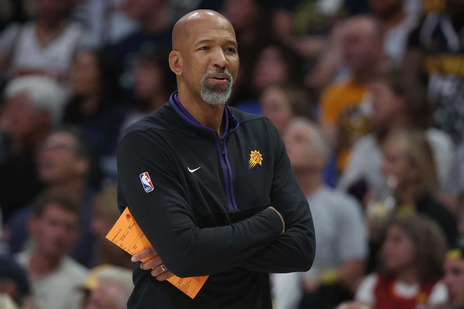 DENVER, COLORADO - MAY 01: Head coach Monty Williams of the Phoenix Suns watches as his team plays the Denver Nuggets in the third,quarter during Game Two of the NBA Western Conference Semifinals at Ball Arena on May 01, 2023 in Denver, Colorado. NOTE TO USER: User expressly acknowledges and agrees that, by downloading and/or using this photograph, User is consenting to the terms and conditions of the Getty Images License Agreement. (Photo by Matthew Stockman/Getty Images)