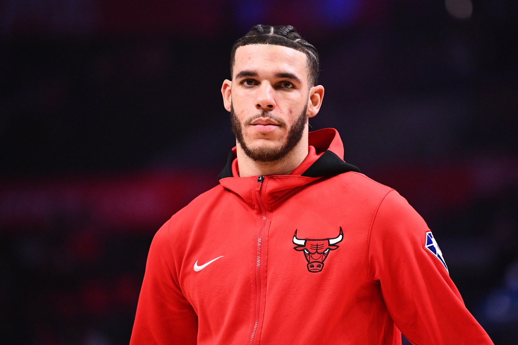LOS ANGELES, CA - NOVEMBER 14: Chicago Bulls Guard Lonzo Ball (2) looks on before a NBA game between the Chicago Bulls and the Los Angeles Clippers on November 14, 2021 at STAPLES Center in Los Angeles, CA. (Photo by Brian Rothmuller/Icon Sportswire via Getty Images)