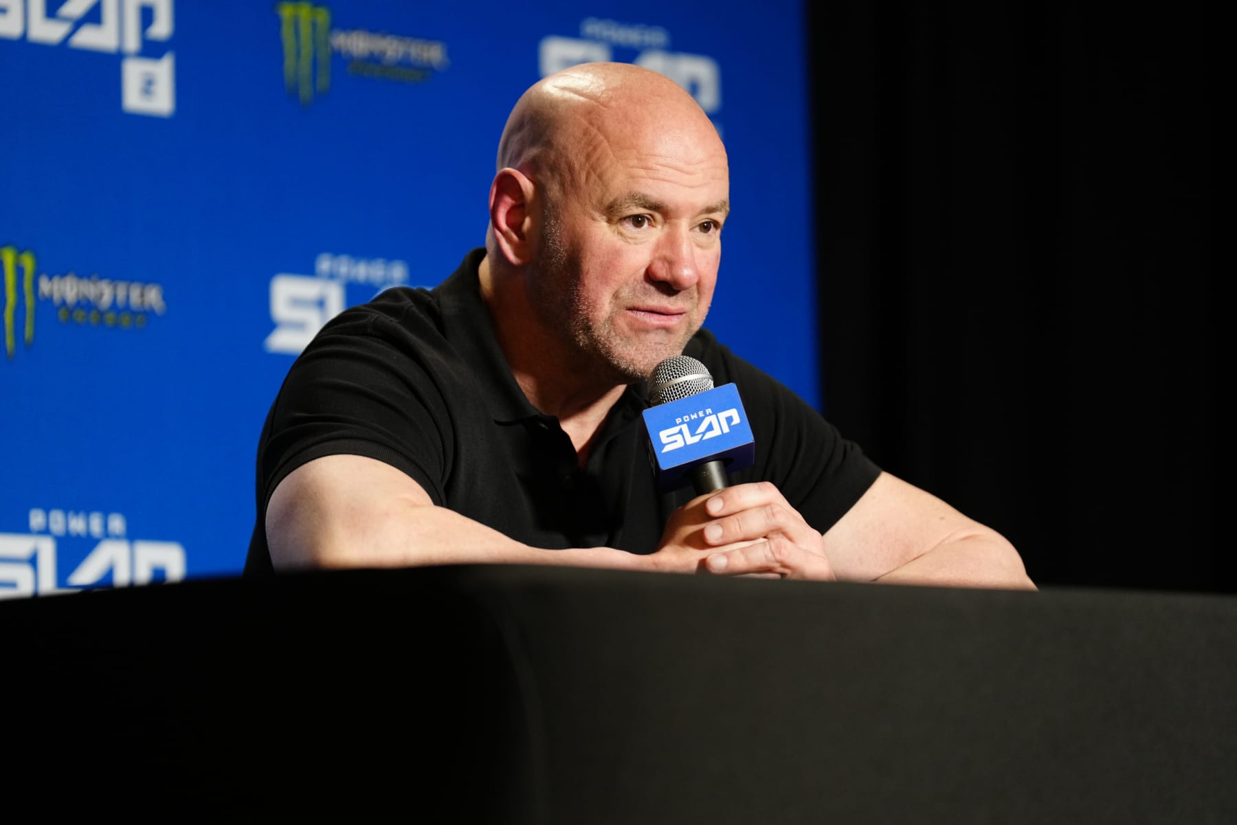 LAS VEGAS, NV - MAY 24: Dana White speaks with the press following the event for Power Slap 2 - Wolverine vs Bell on May 24, 2023, at UFC Apex in Las Vegas, NV. (Photo by Louis Grasse/PxImages/Icon Sportswire via Getty Images)