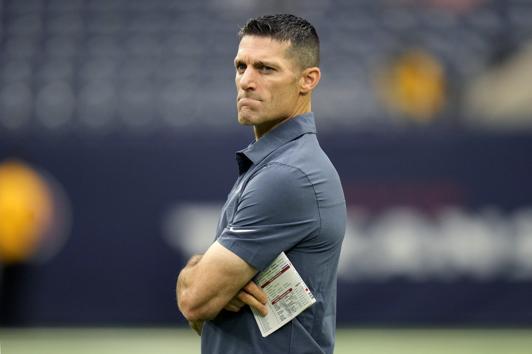 Houston Texans general manager Nick Caserio before an NFL preseason football game against the New Orleans Saints Saturday, Aug. 13, 2022, in Houston. (AP Photo/Eric Christian Smith)