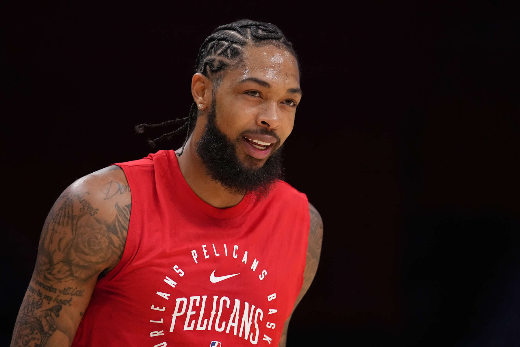 MIAMI, FL - OCTOBER 13:  Brandon Ingram #14 of the New Orleans Pelicans before the game against the Miami Heat during a preseason game on October 13, 2024 at Kaseya Center in Miami, Florida. NOTE TO USER: User expressly acknowledges and agrees that, by downloading and or using this Photograph, user is consenting to the terms and conditions of the Getty Images License Agreement. Mandatory Copyright Notice: Copyright 2024 NBAE (Photo by Eric Espada/NBAE via Getty Images)