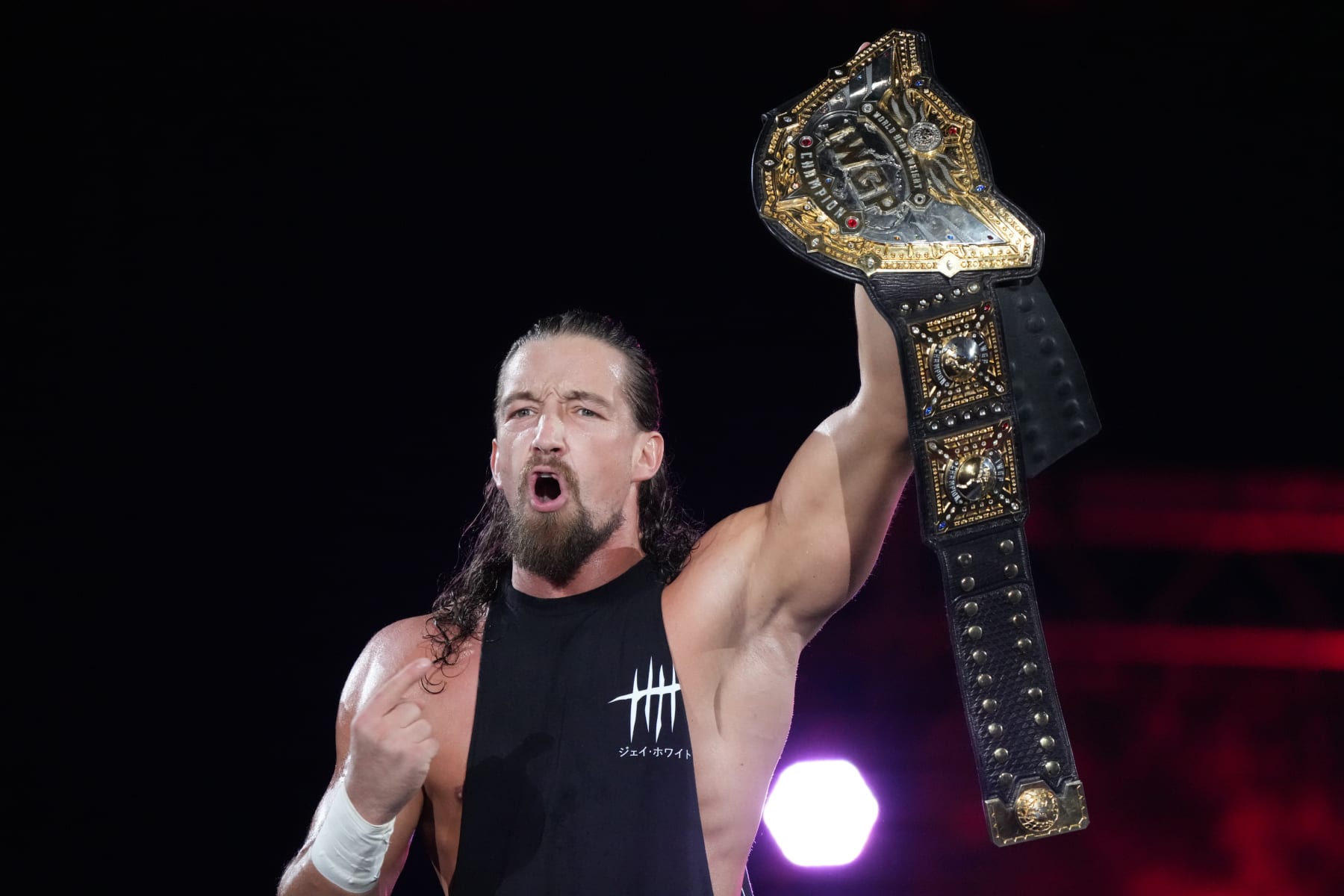 TOKYO, JAPAN - AUGUST 18: Jay White enters the ring during the New Japan Pro-Wrestling - G1 Climax 32 Final at Nippon Budokan on August 18, 2022 in Tokyo, Japan. (Photo by Etsuo Hara/Getty Images)