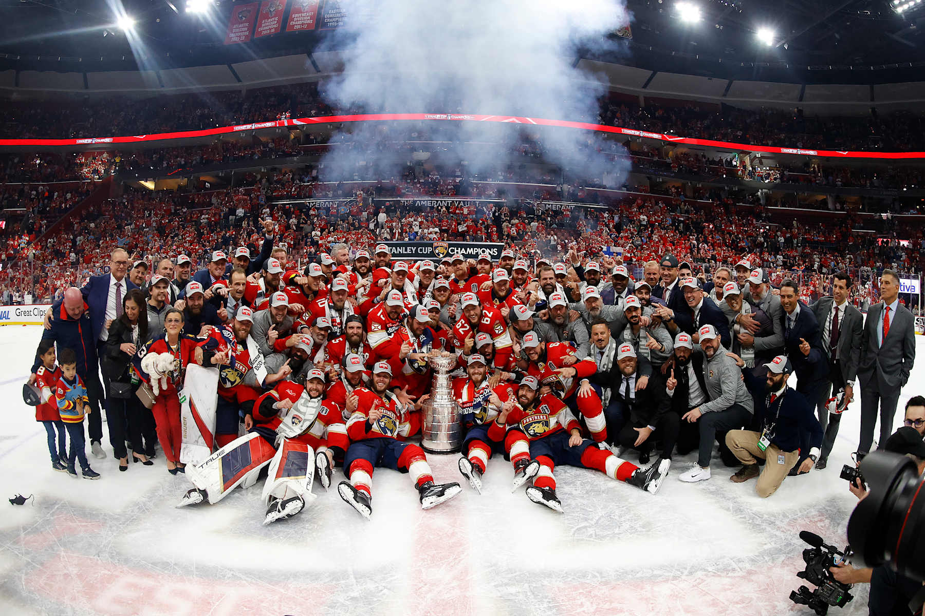 SUNRISE, FLORIDA - JUNE 24: 
The 2024 Stanley Cup Champions are the Florida Panthers after a 2-1 victory over the Edmonton Oilers in Game Seven of the Stanley Cup Final at the Amerant Bank Arena on June 24, 2024 in Sunrise, Florida. (Photo by Eliot J. Schechter/NHLI via Getty Images)